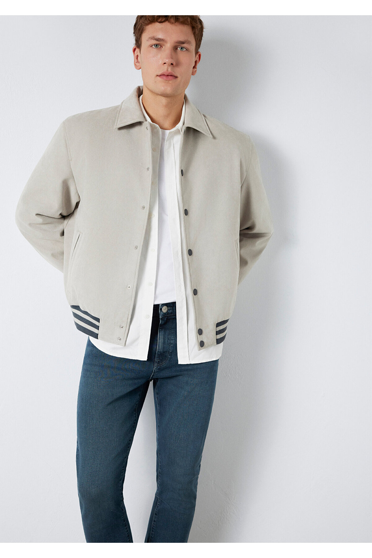 Mavi  Gri Suni Süet Ceket Loose Fit / Bol Rahat Kesim 0110767-70075 - Görsel 3