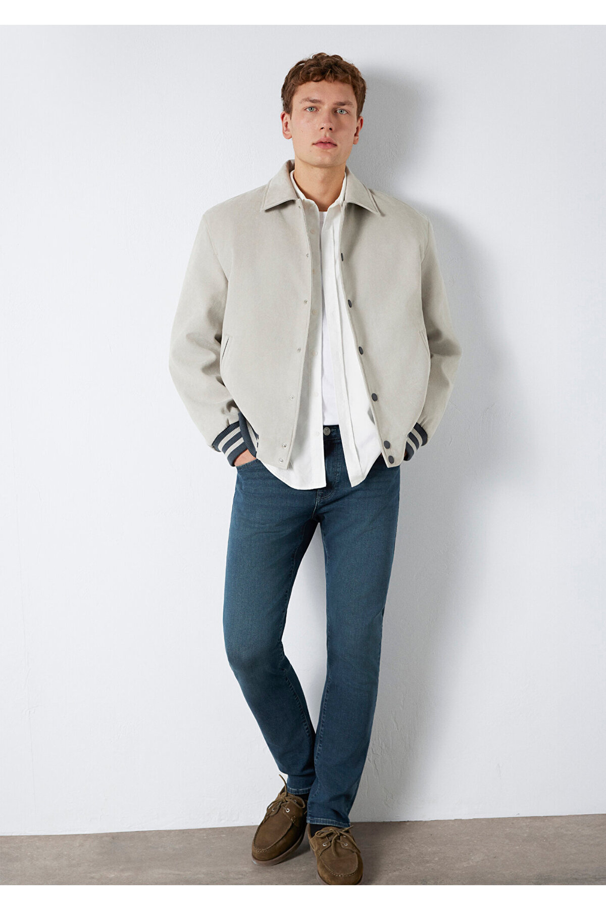 Mavi  Gri Suni Süet Ceket Loose Fit / Bol Rahat Kesim 0110767-70075 - Görsel 2