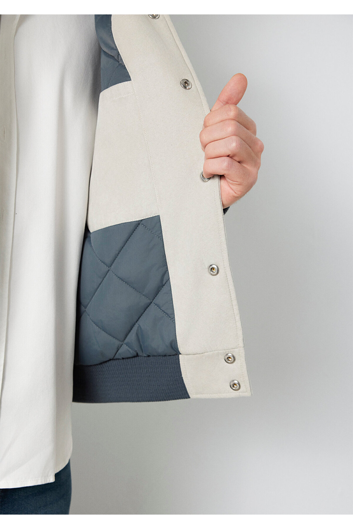 Mavi  Gri Suni Süet Ceket Loose Fit / Bol Rahat Kesim 0110767-70075 - Görsel 8