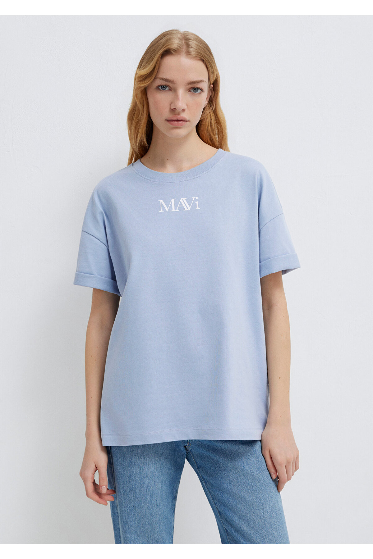Mavi  Logo Baskılı Tişört Oversize / Geniş Kesim 1611593-85385 - Görsel 2