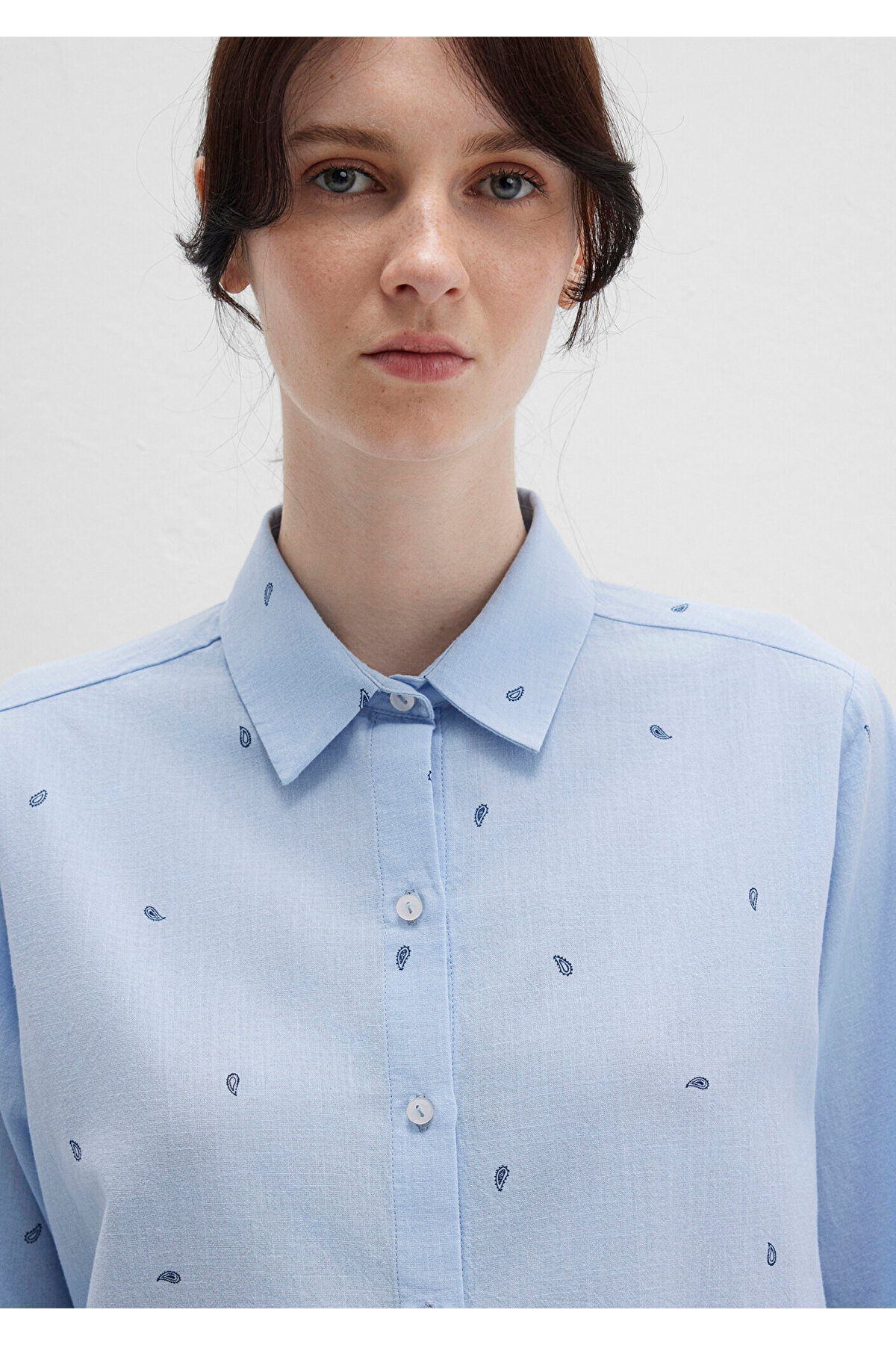 Mavi  Mini Baskılı Gömlek Loose Fit / Bol Rahat Kesim 1210030-84655 - Görsel 6