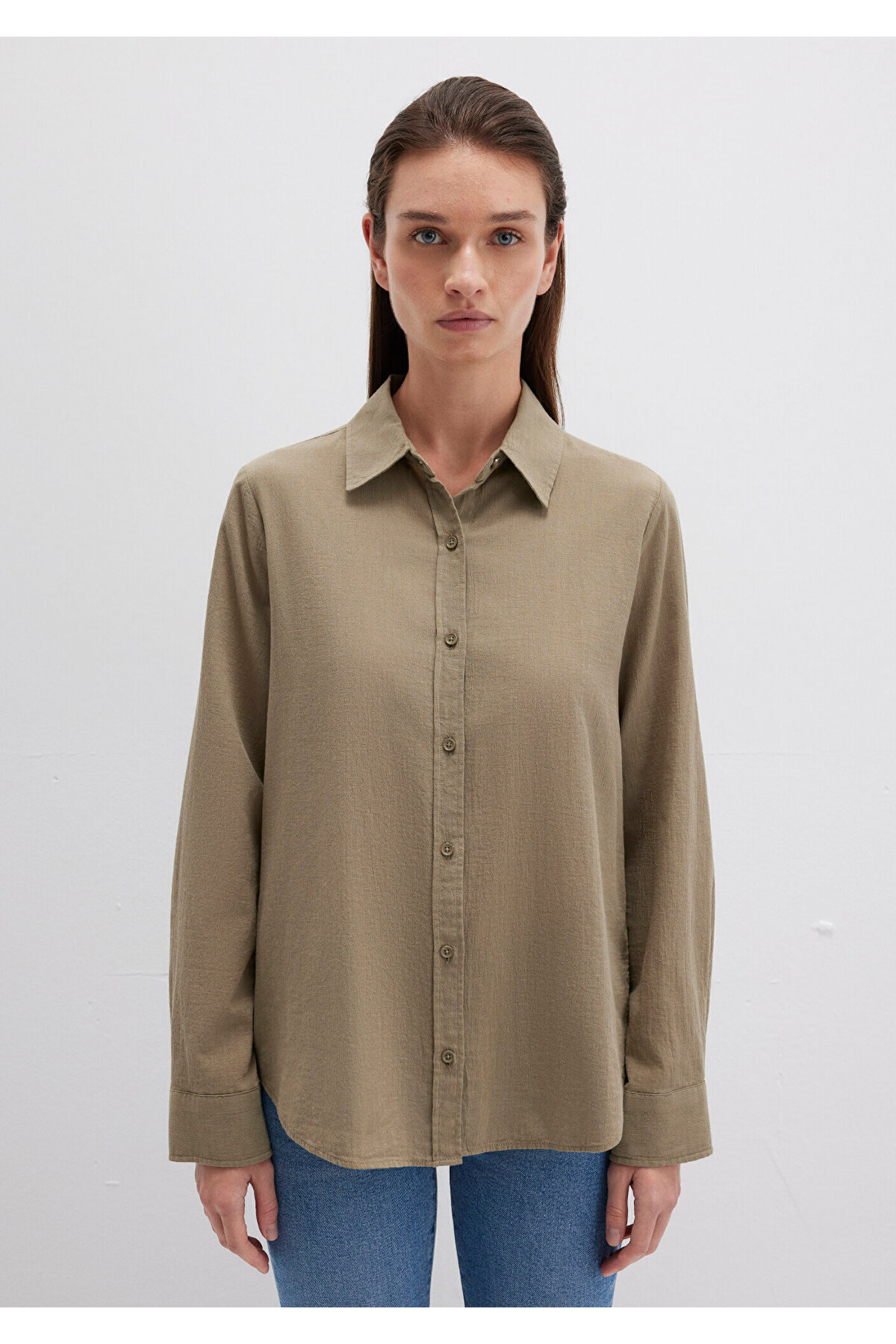 Haki Gömlek Loose Fit / Bol Rahat Kesim 1211171-71819 — سبز — تصویر 3 از 6