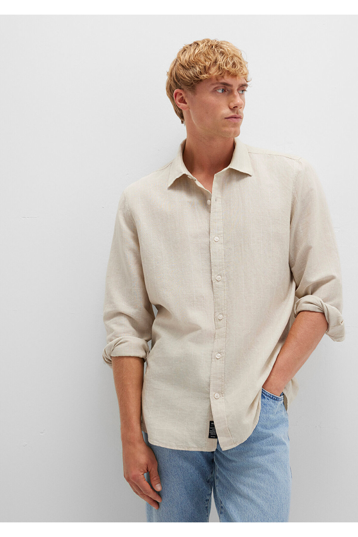 Mavi  Çizgili Bej Gömlek Regular Fit / Normal Kesim 0211704-90925 - Görsel 2