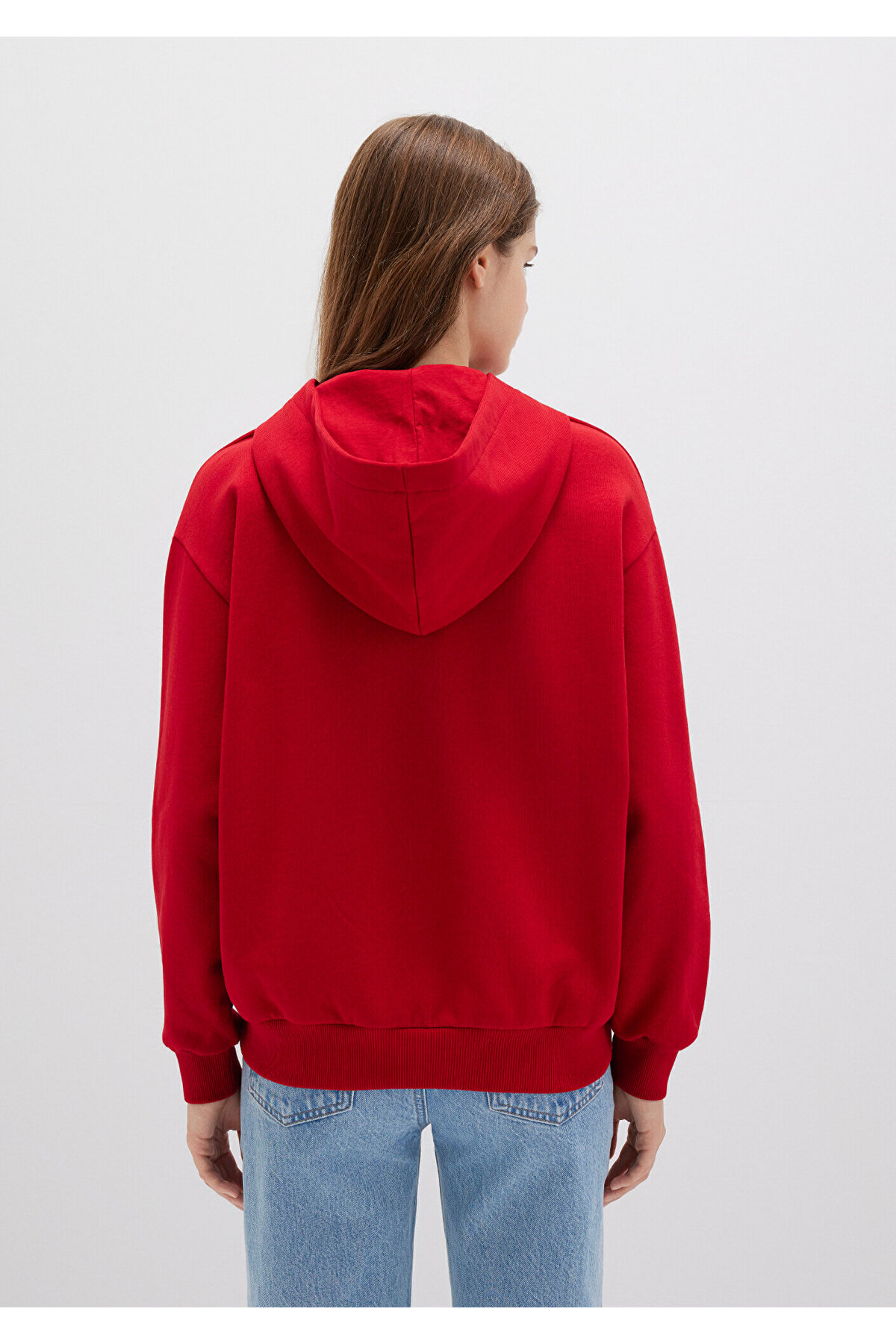 Mavi  Fermuarlı Kapüşonlu Kırmızı Basic Sweatshirt 1611775-82054 - Görsel 5