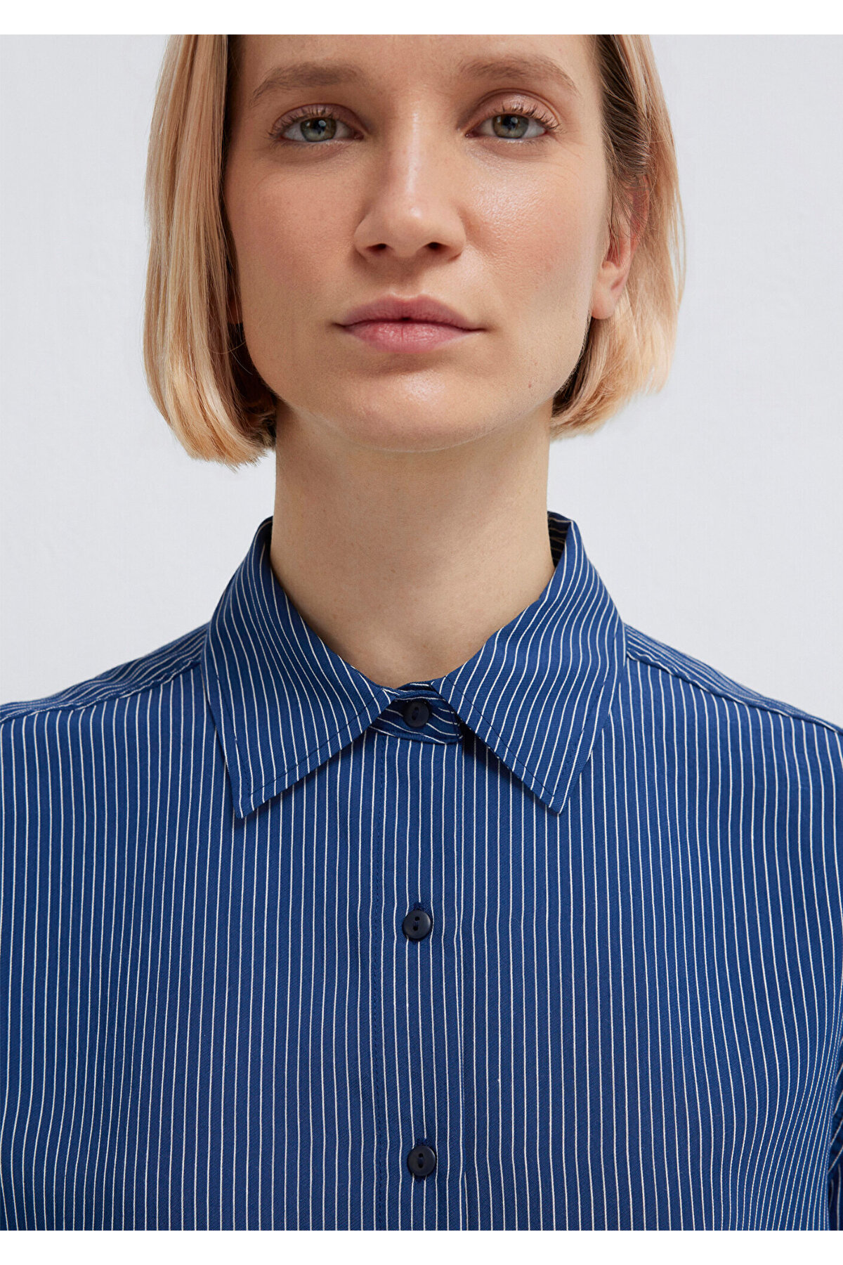 Mavi  Çizgili Lacivert Gömlek Loose Fit / Bol Rahat Kesim 1210683-80736 - Görsel 7