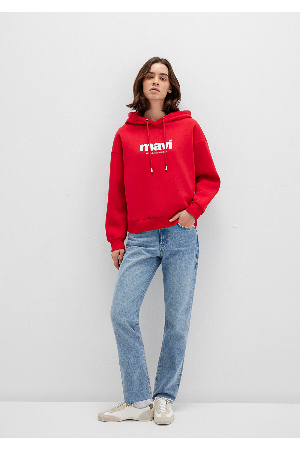 Mavi  Logo Baskılı Kapüşonlu Kırmızı Sweatshirt 168334-35476 - Görsel 4