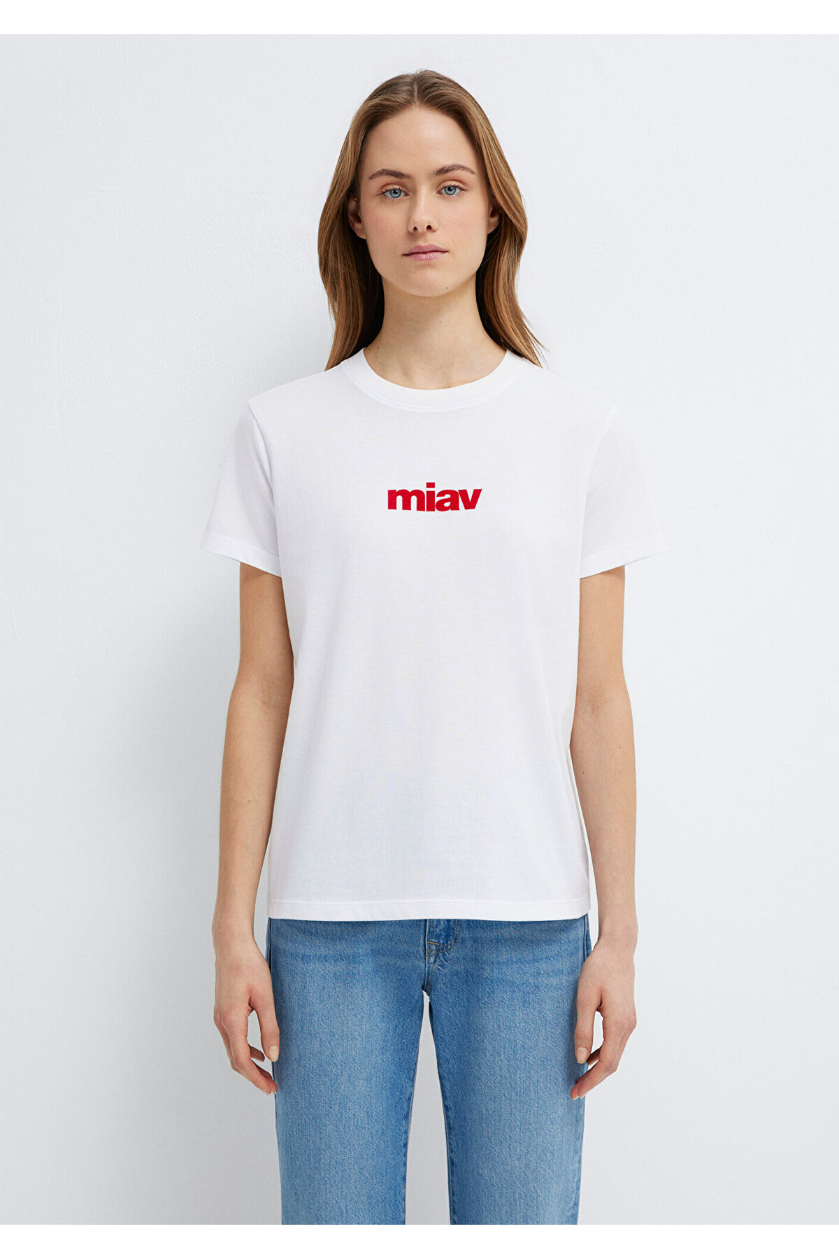 Mavi  Kırmızı Miav Baskılı Beyaz Tişört Regular Fit / Normal Kesim 1610622-86417 - Görsel 4