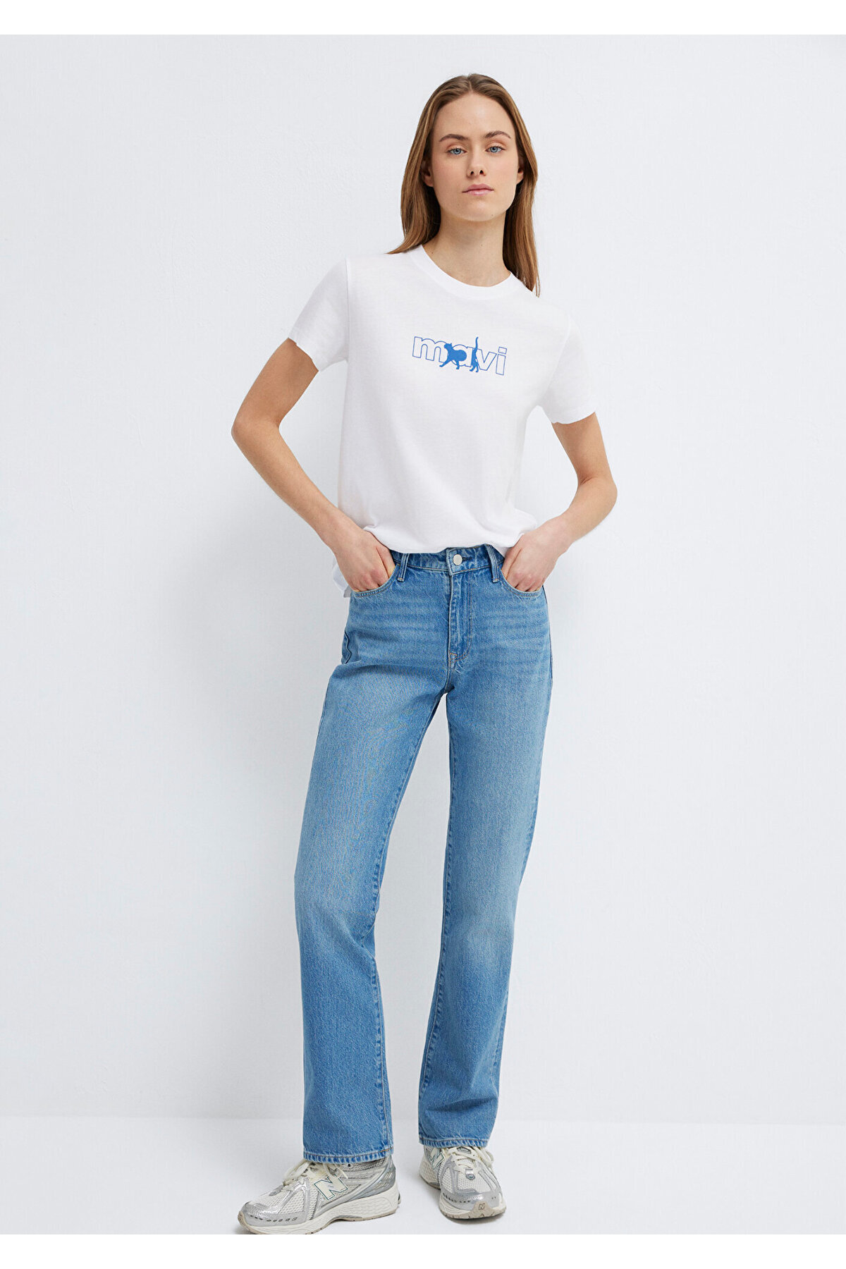 Mavi  Kedi Logo Baskılı Beyaz Tişört Regular Fit / Normal Kesim 1611478-620 - Görsel 2