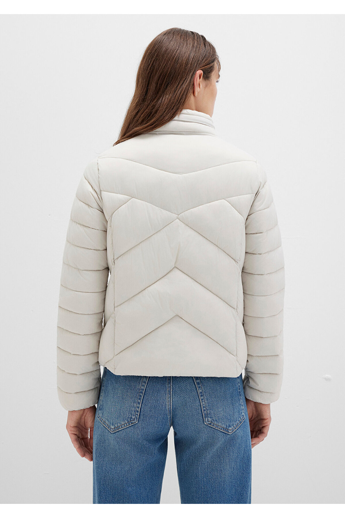 Mavi  Su İtici Dik Yaka Ekru Şişme Mont 110698-27105 - Görsel 5