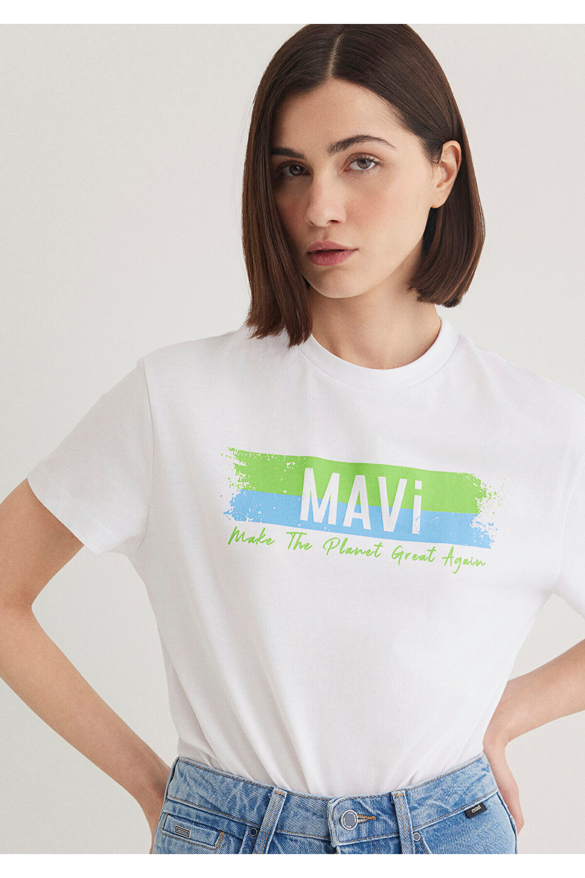 Mavi  Make The Planet Great Again Baskılı Tişört Regular Fit / Normal Kesim 168752-620 - Görsel 3