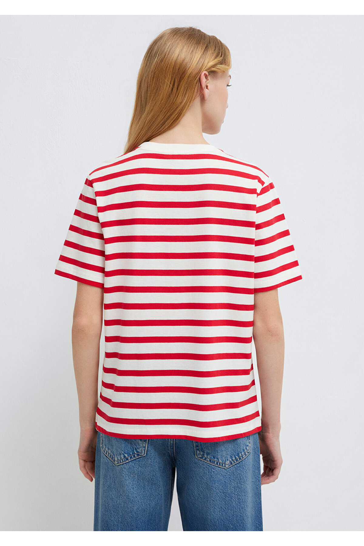 Mavi  Logo Baskılı Kırmızı Çizgili Tişört Regular Fit / Normal Kesim 1611360-84475 - Görsel 5