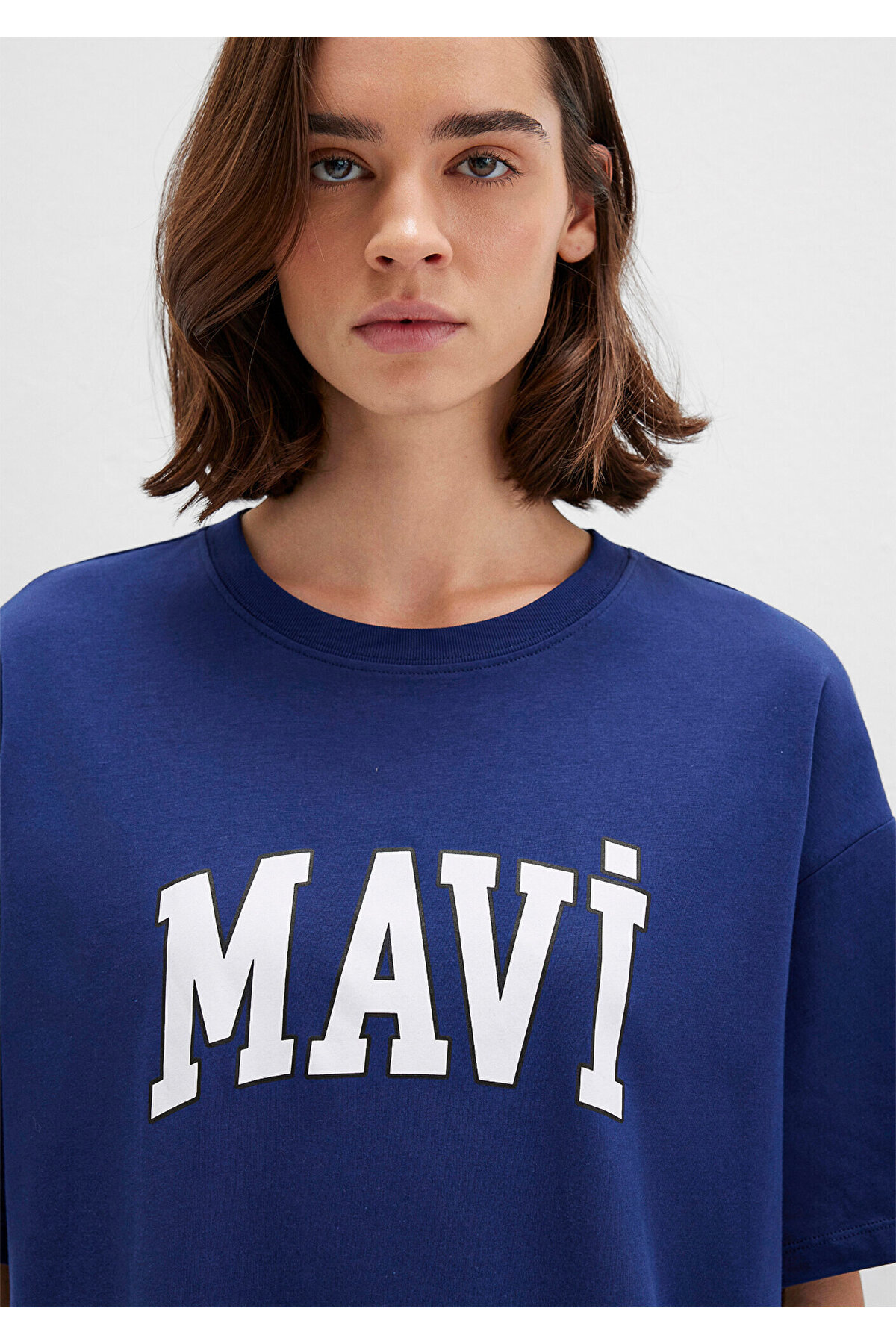 Mavi  Logo Baskılı Lacivert Tişört Oversize / Geniş Kesim 1600843-70722 - Görsel 5