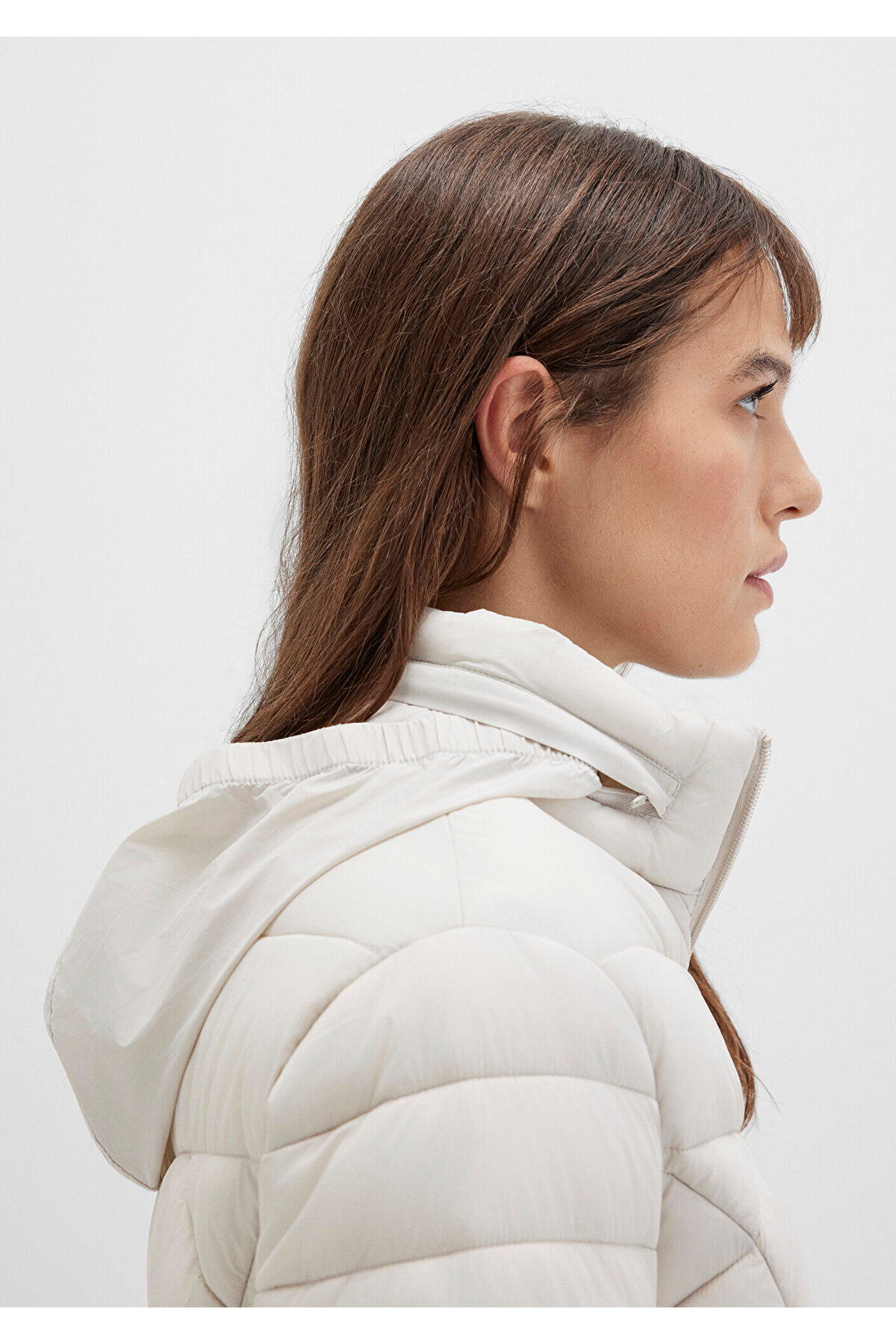 Mavi  Su İtici Dik Yaka Ekru Şişme Mont 110698-27105 - Görsel 7