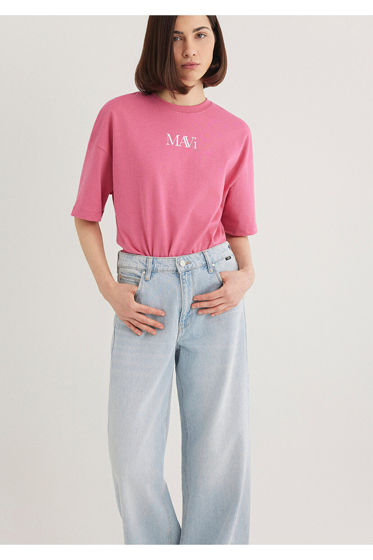 Mavi  Logo Baskılı Pembe Tişört Oversize / Geniş Kesim 1611593-84680 - Görsel 2