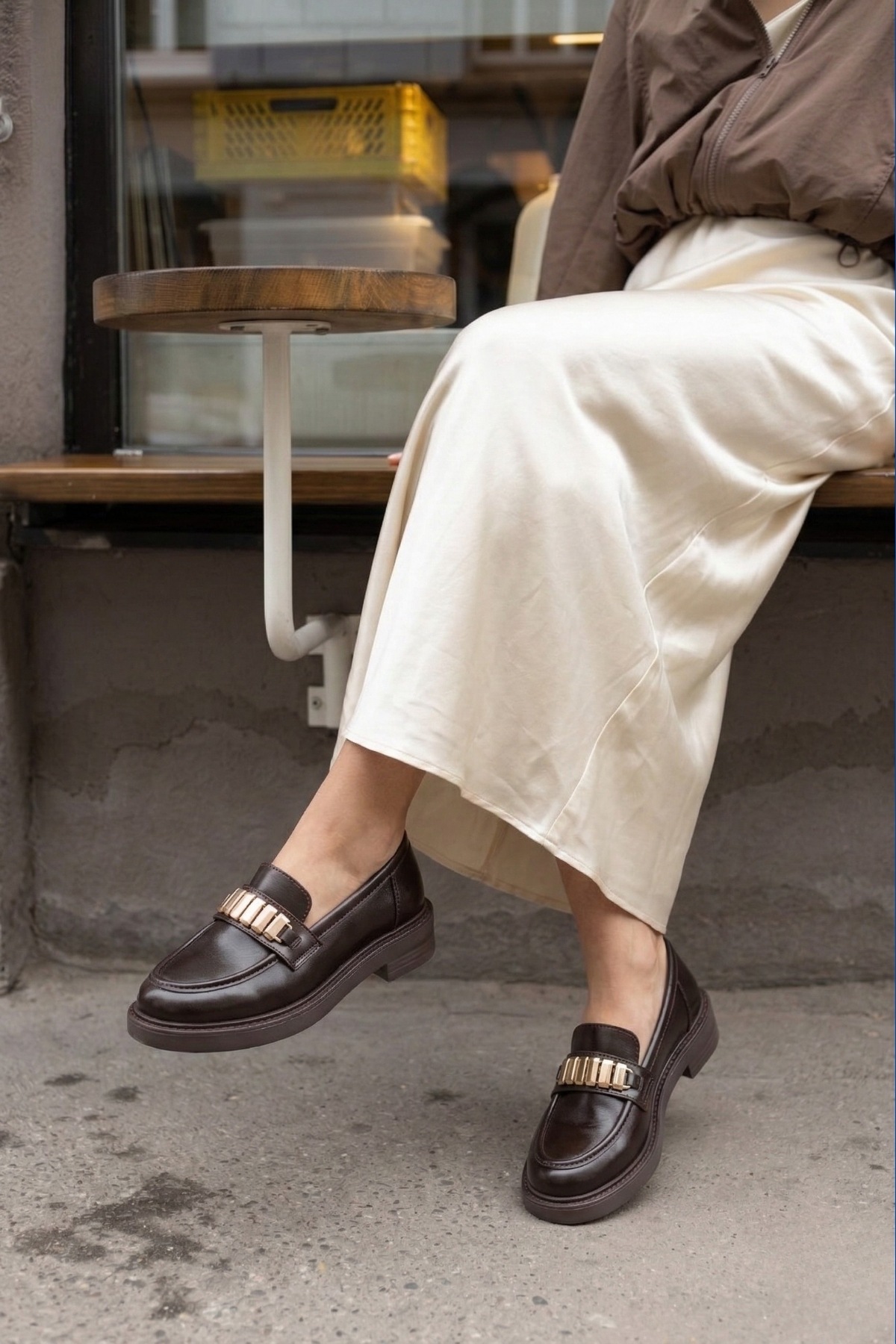 Marjin  Kadın Loafer Makosen Tokalı Günlük Ayakkabı Vilyum Kahve - Görsel 3