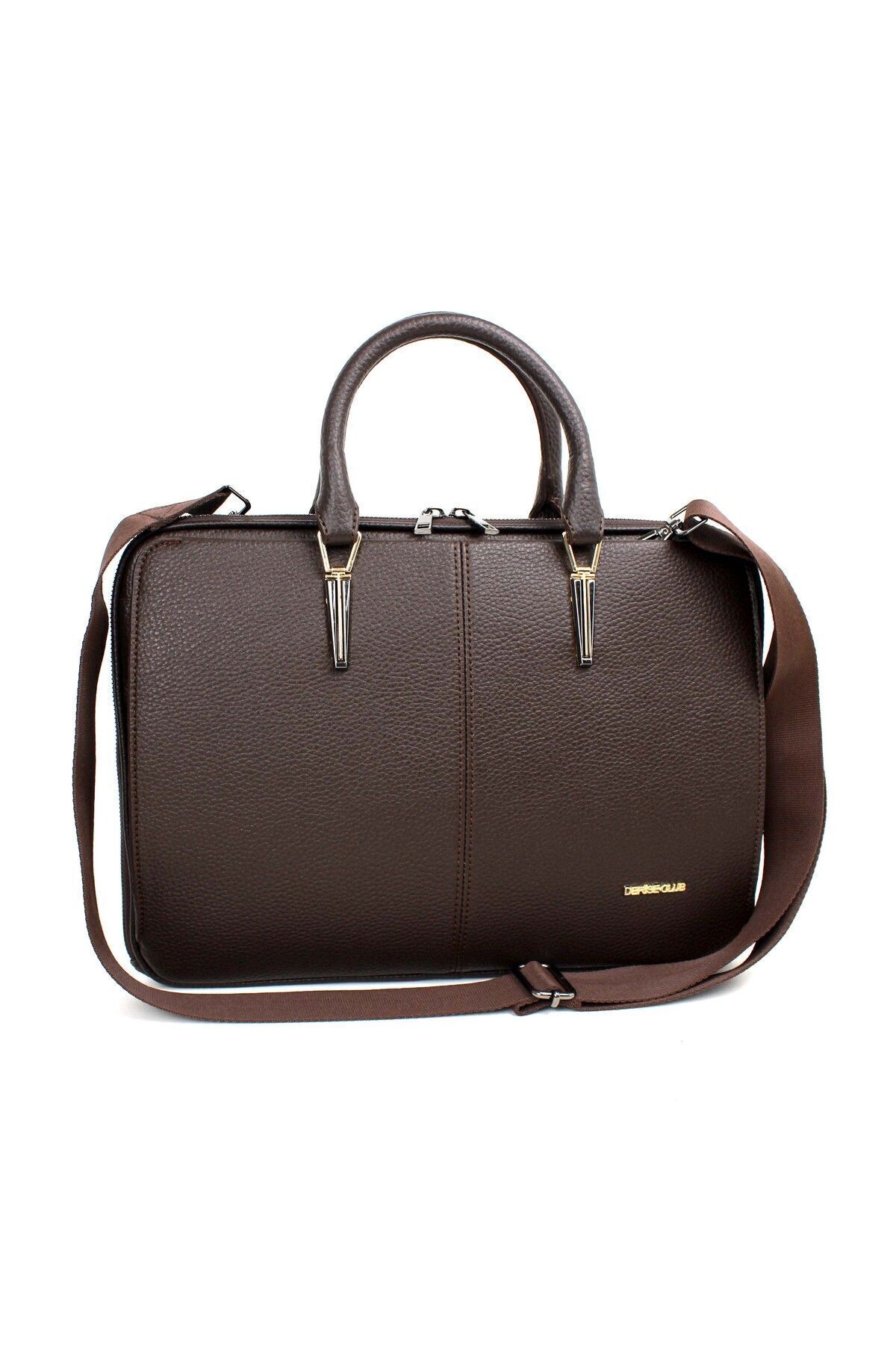 deri,se club  Kadın Kahverengi Askılı Dosya Evrak 13 & 14 Inç Laptop Ve Evrak Çantası - Görsel 2