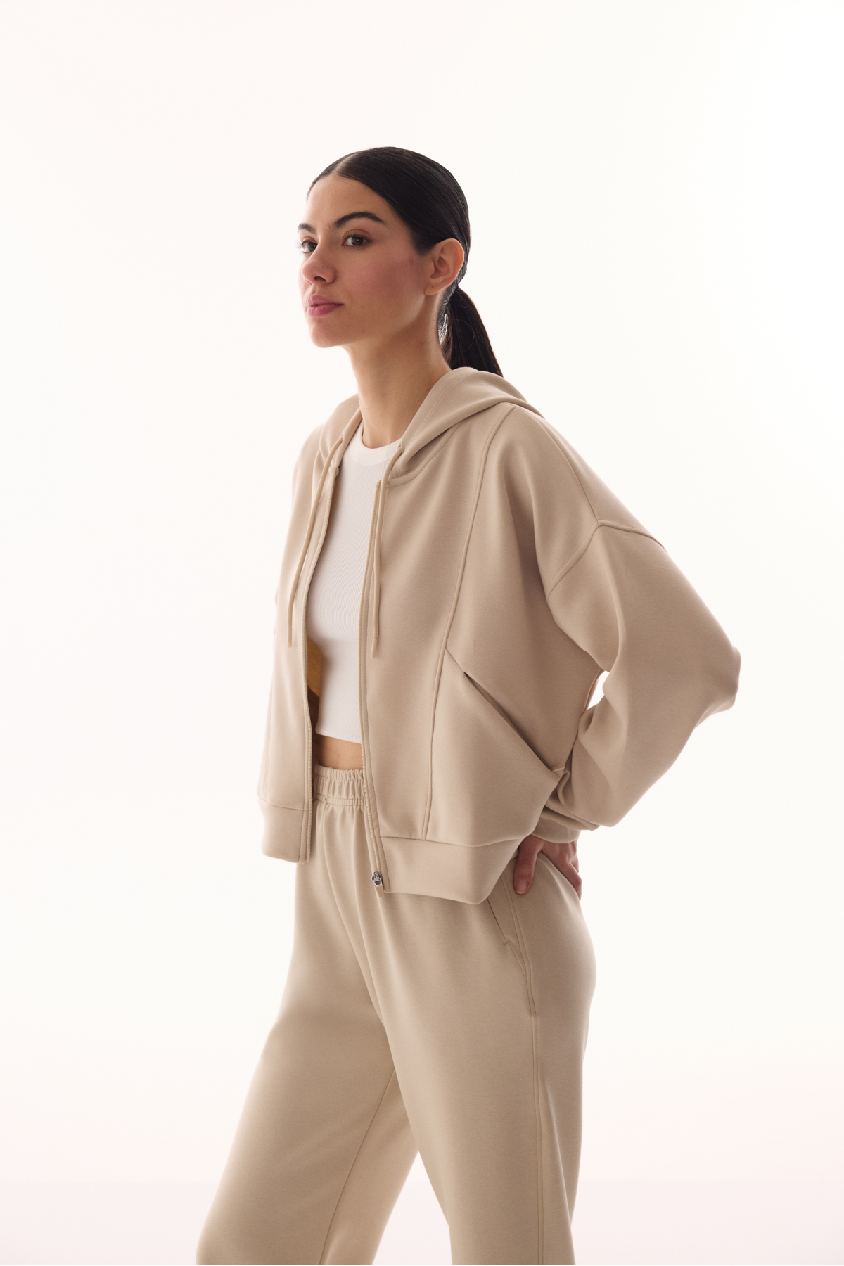 Penti  Bej Silky Feel Fermuarlı Hoodie - Görsel 3