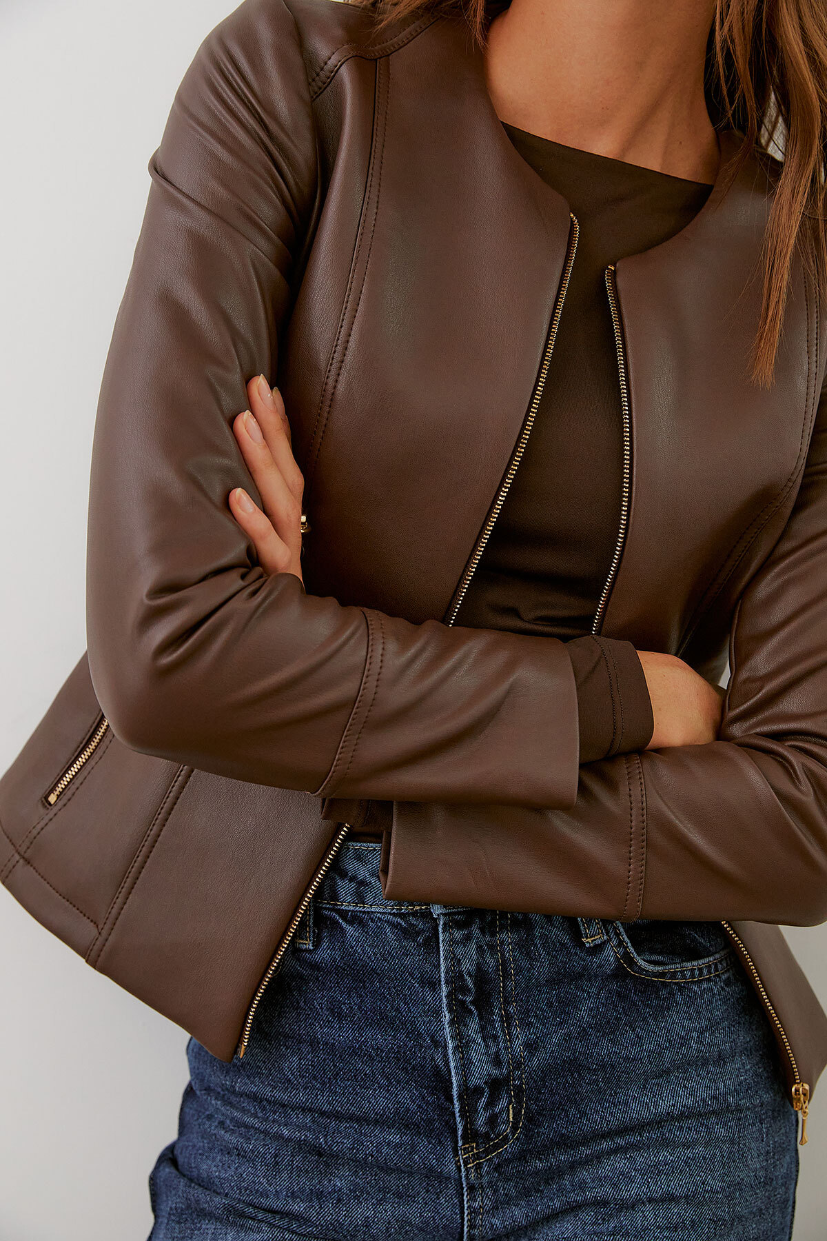 urban focus  Metal Fermuarlı Deri Mont - Görsel 8