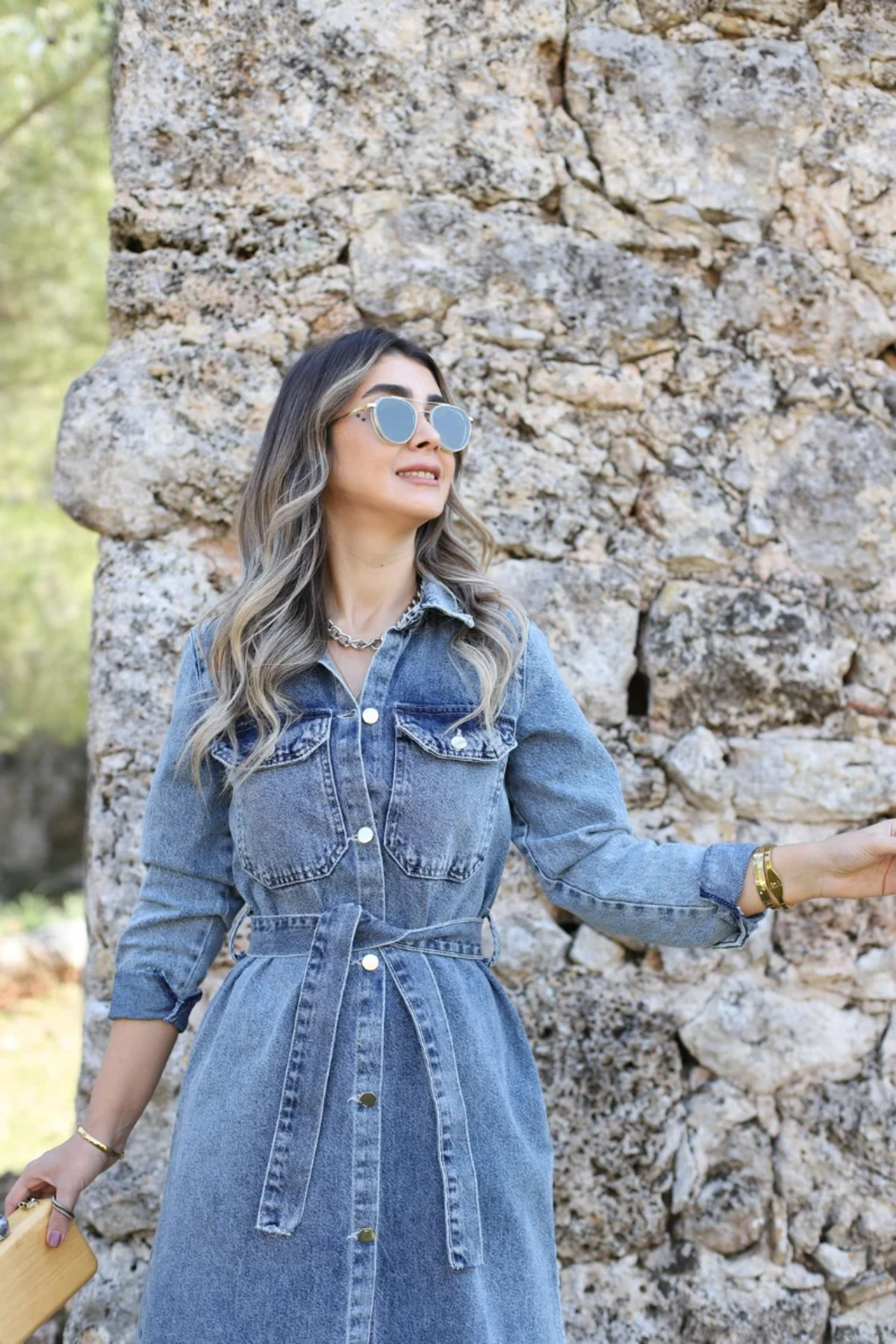 bytugcekaya  Uzun Kemerli Cepli Jean Elbise - Görsel 7