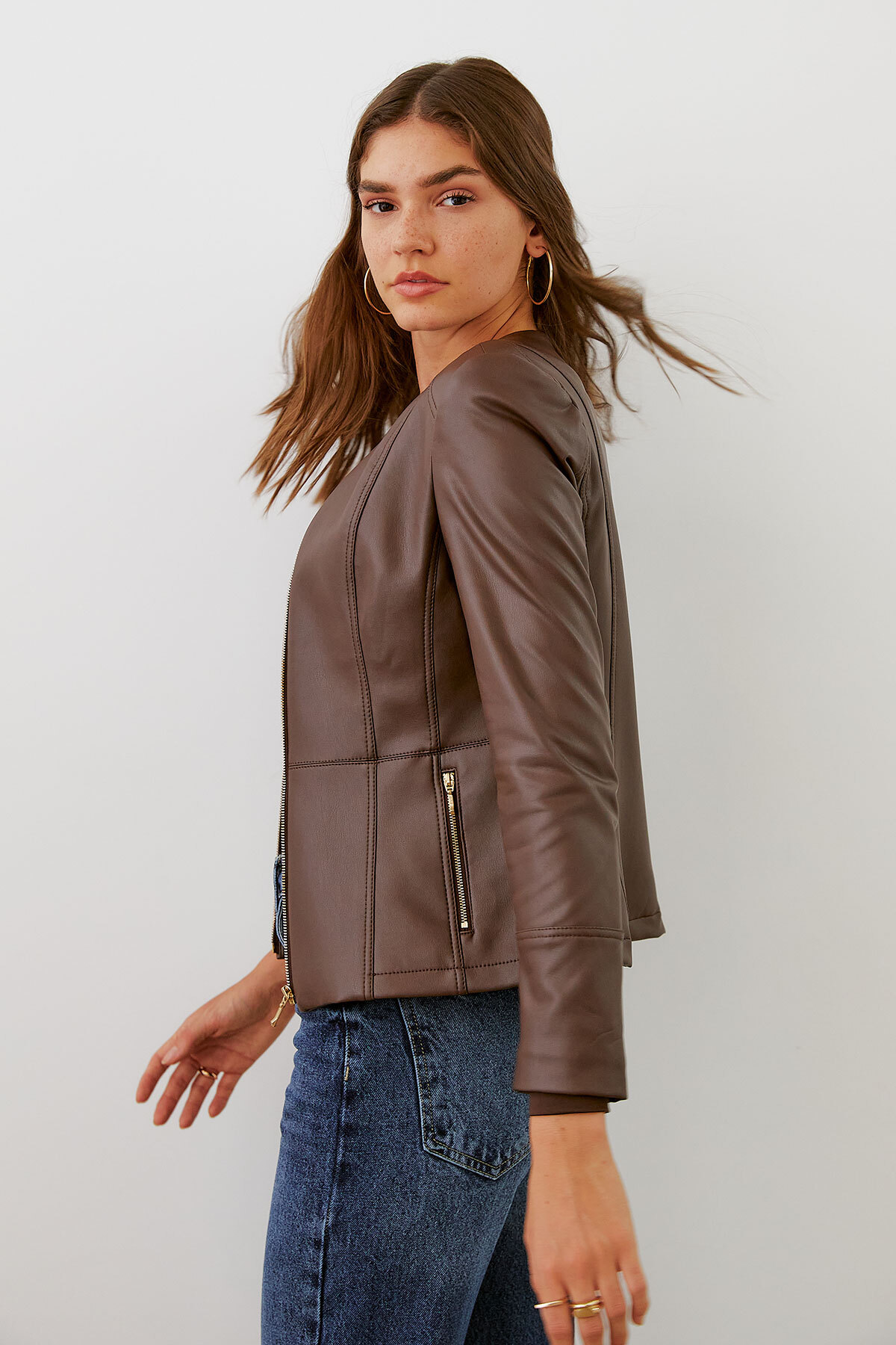 urban focus  Metal Fermuarlı Deri Mont - Görsel 6