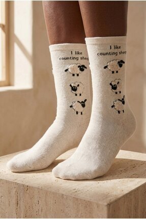 Katia & Bony Kadın Kuzu Baskılı Soket Çorap Ekru