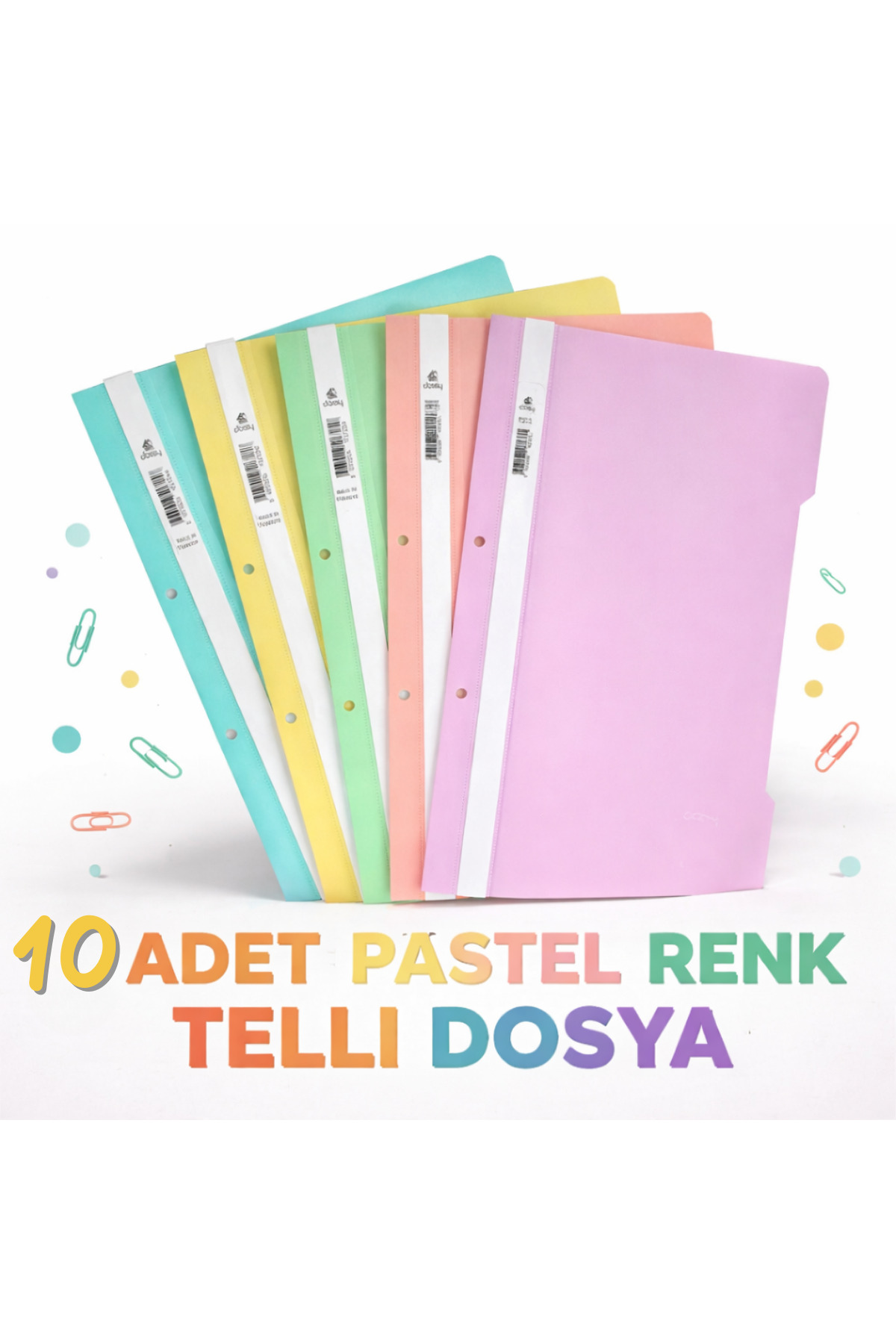 Fiyper Fiyat Performans Ürünleri Pastel Renk Telli Dosya 5 Renk 10 Adet