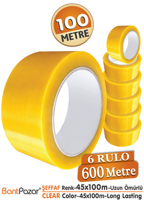 BantPazar 45x100 Şeffaf Bant (6 ADET) - Dayanıklı Ambalaj ve Koli Bandı-Ekono...