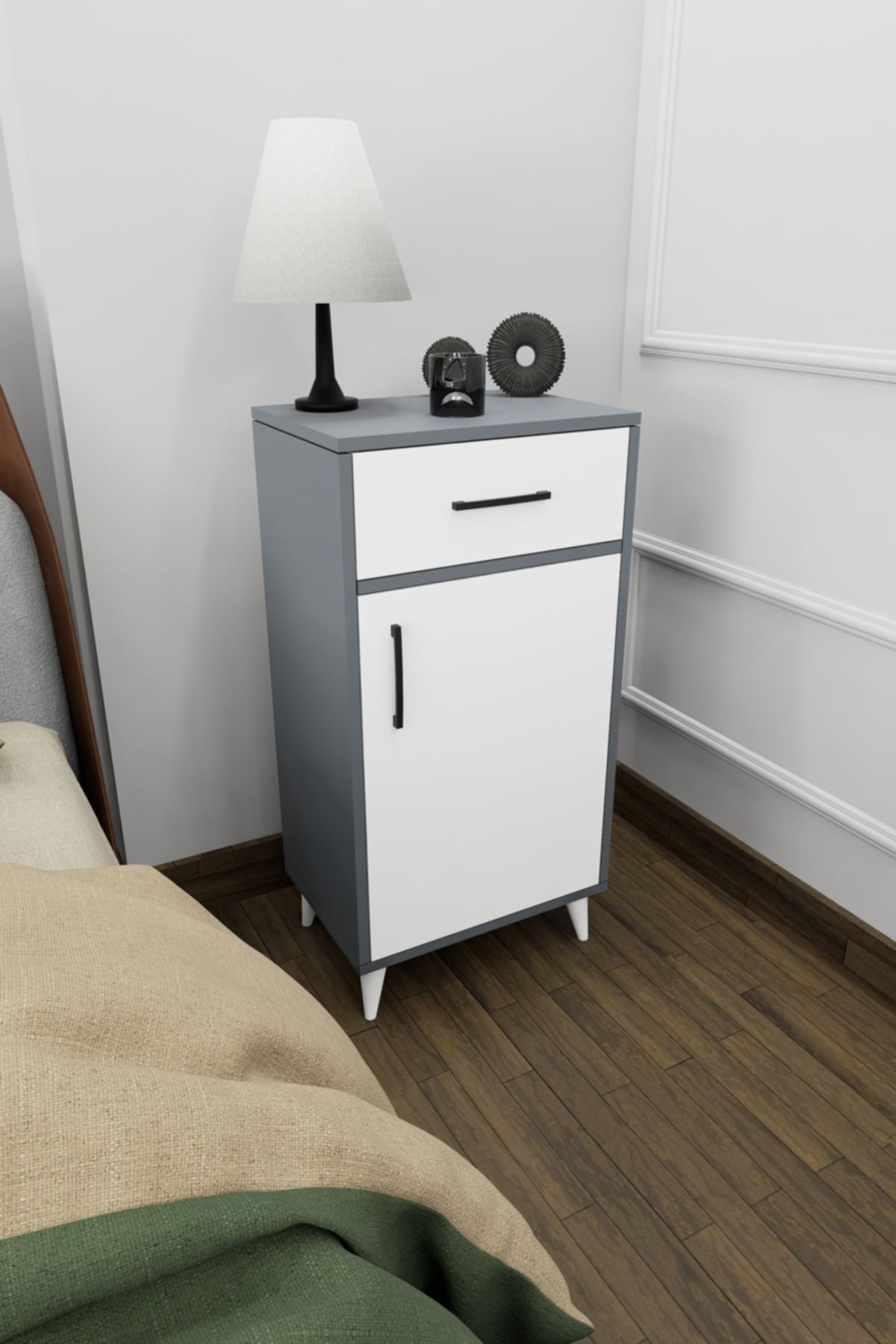 Nirev Decorative Nightstand Anthracite-White