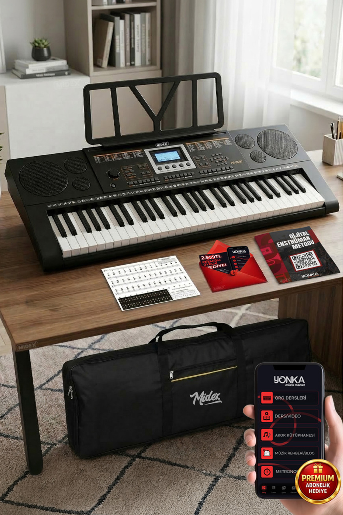 Midex Ps-3500 Tuş Hassasiyetli Org 61 Tuşlu Org 5 Oktav (ÇANTA