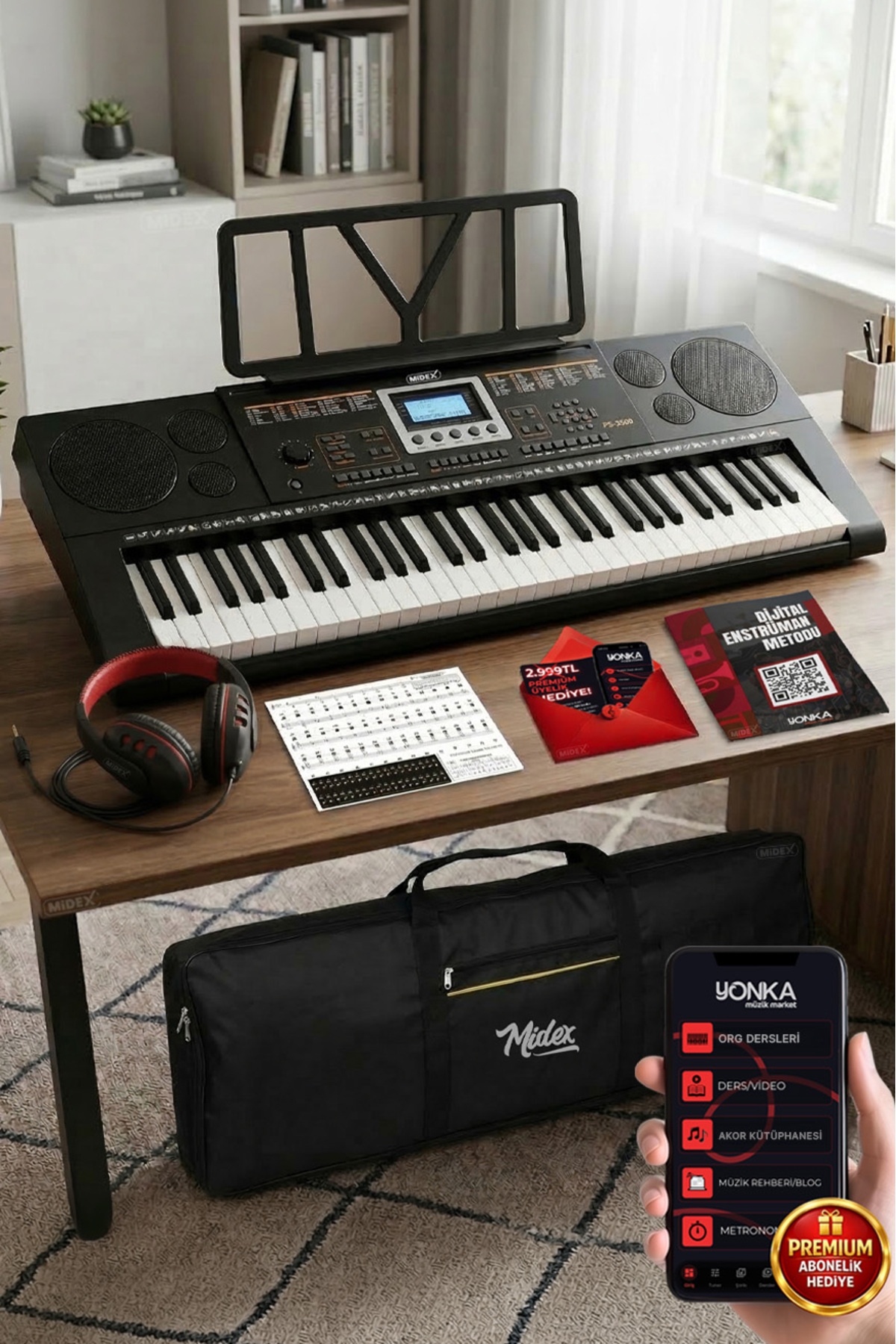 Midex Ps-3500k Tuş Hassasiyetli 61 Tuşlu Org (ÇANTA KULAKLIK