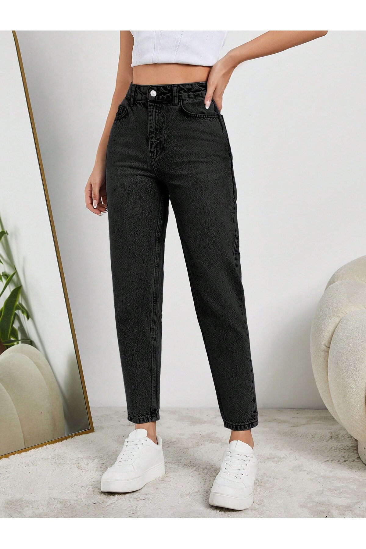 HerTon  Kadın Yüksel Bel Mom Jean Pantolon %100 cotton Esneme yok - Görsel 5