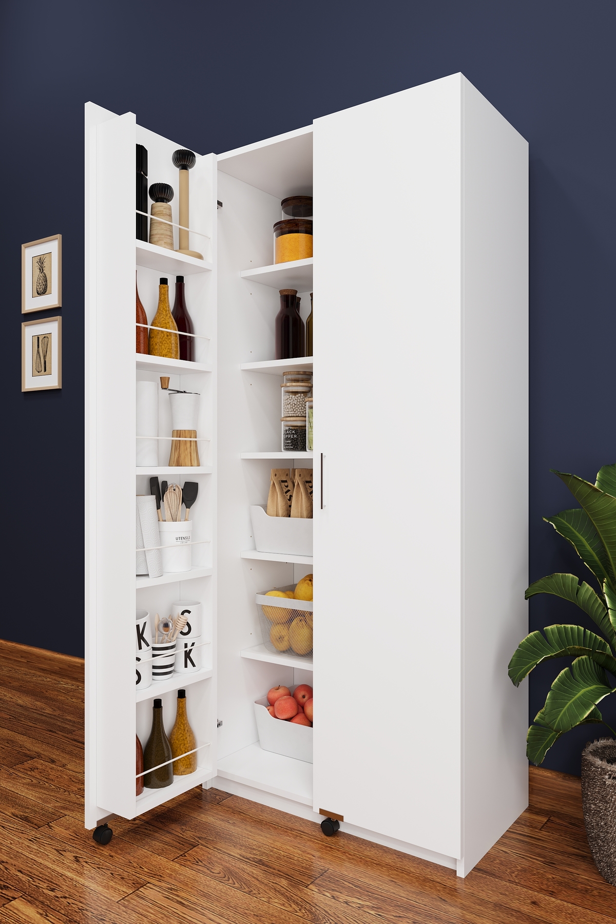 Luxury 2-Door Multipurpose Pantry Cabinet 100% MDF Provisions Organizer Kitchen Cabinet MK01