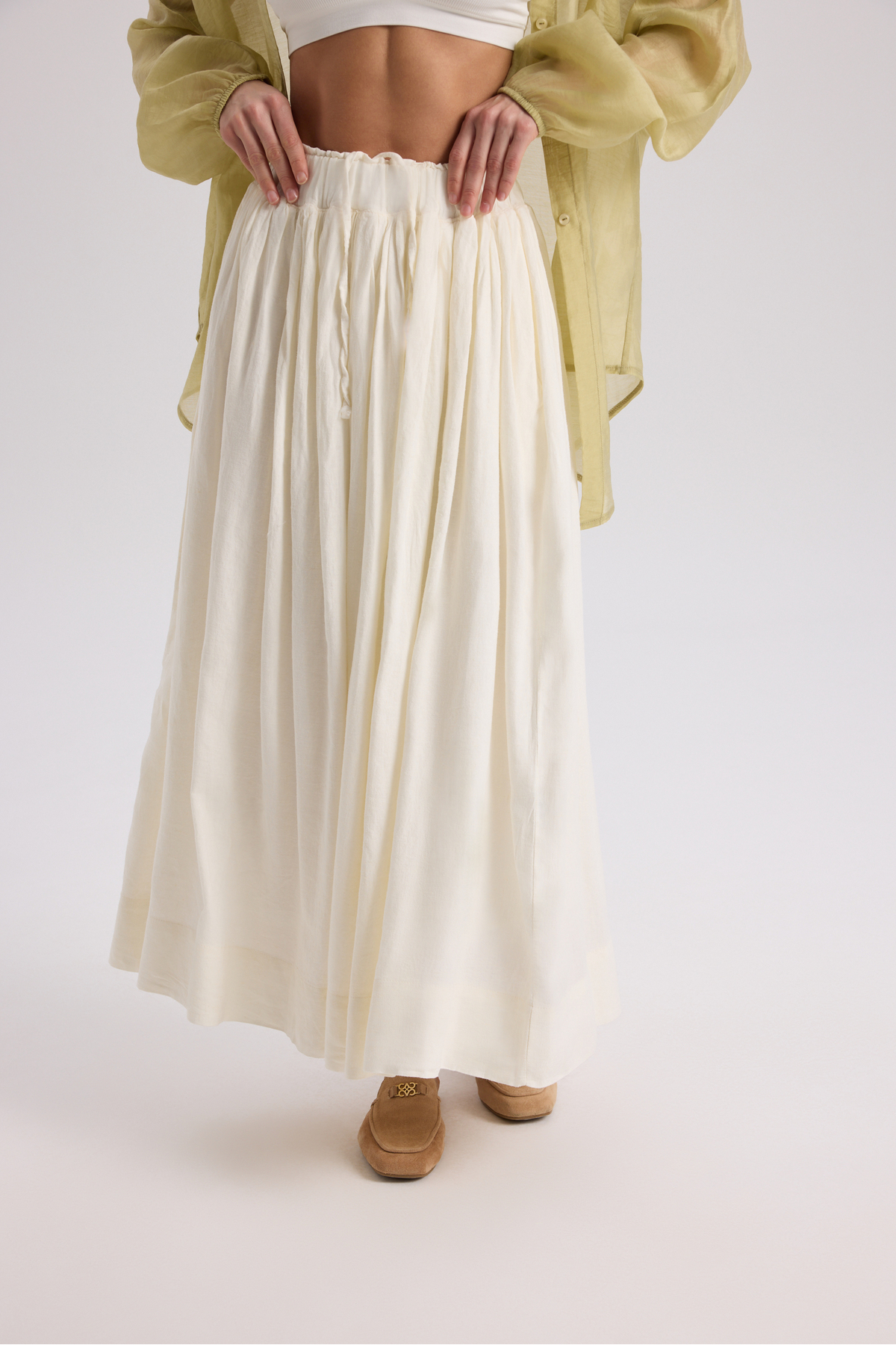 BOHEMAİ  Gabbiano Bağcıklı Pileli Ekru Keten Etek - Görsel 6