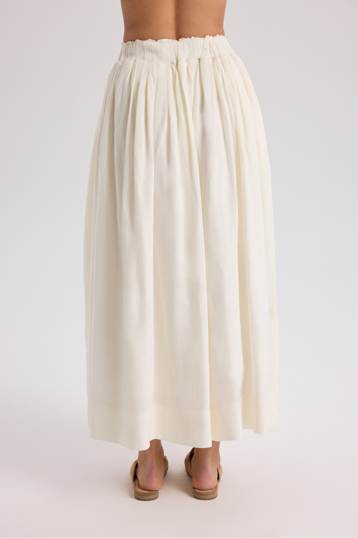 BOHEMAİ  Gabbiano Bağcıklı Pileli Ekru Keten Etek - Görsel 5