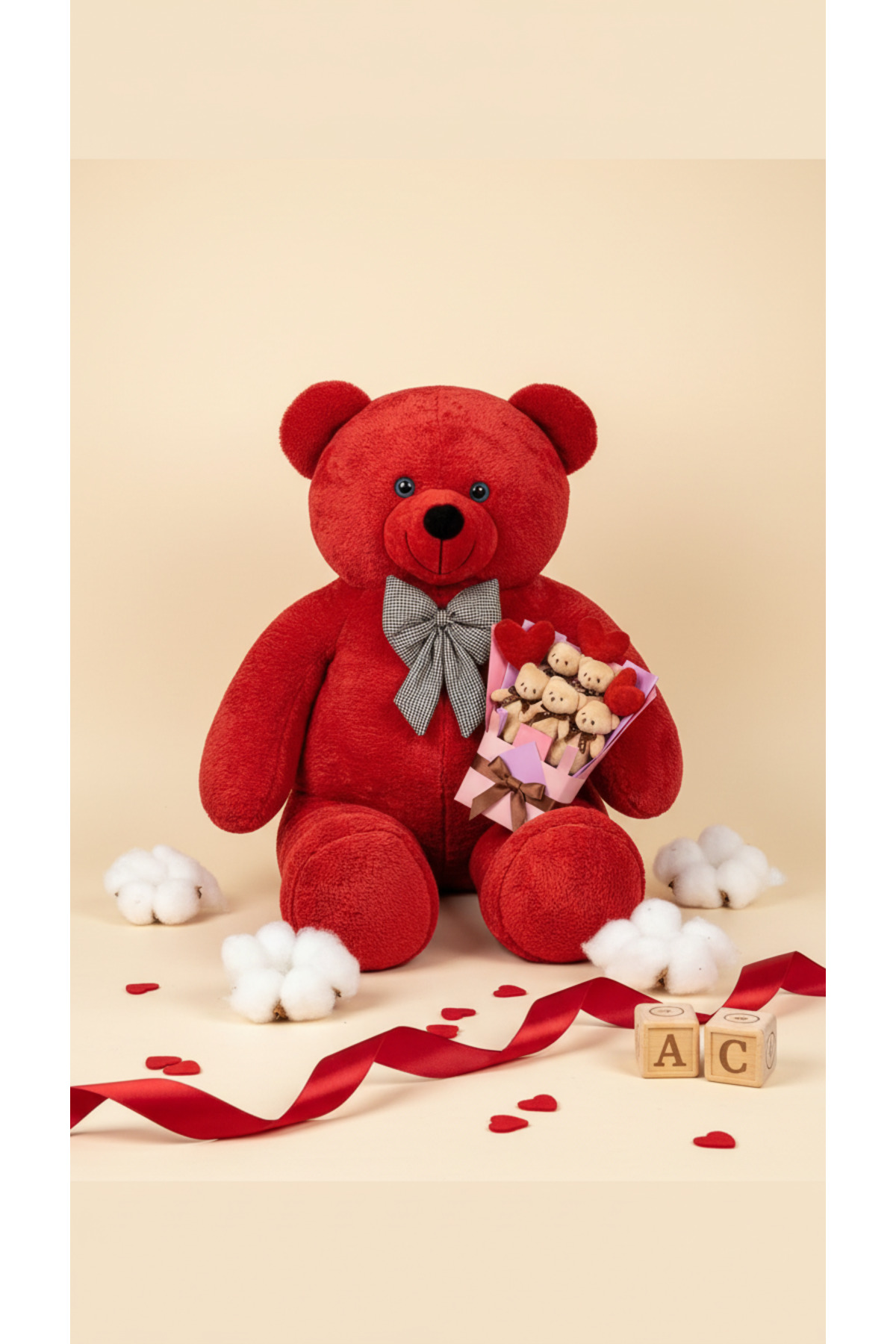 Valentine's Day Romantic Gift Big Plush Teddy Bear and Heart Teddy Bouquet with 160 Bowties