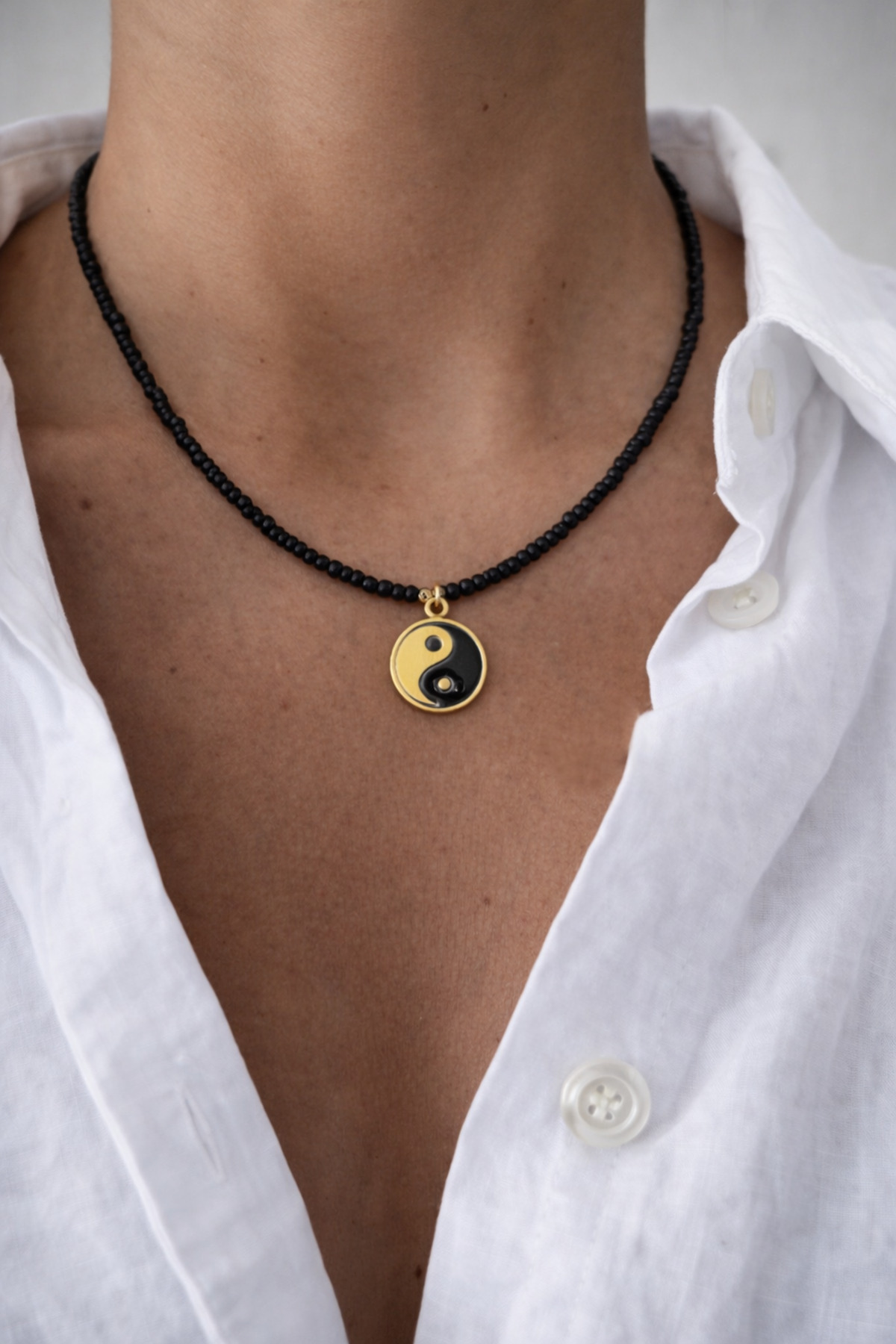 Black Bead Balance Necklace 50 Cm + 5 Cm Extension