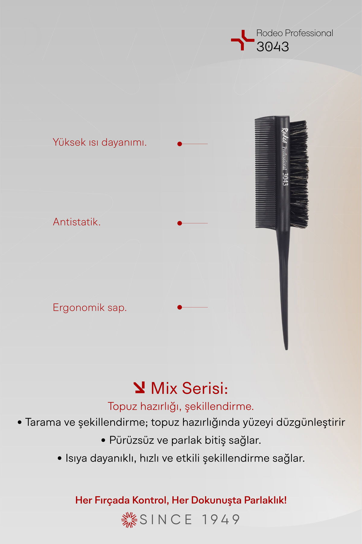 3043 Topuz Fırçası Krepe Şiş Tarak 3 In 1 — مشکی 1936 — تصویر 2 از 5
