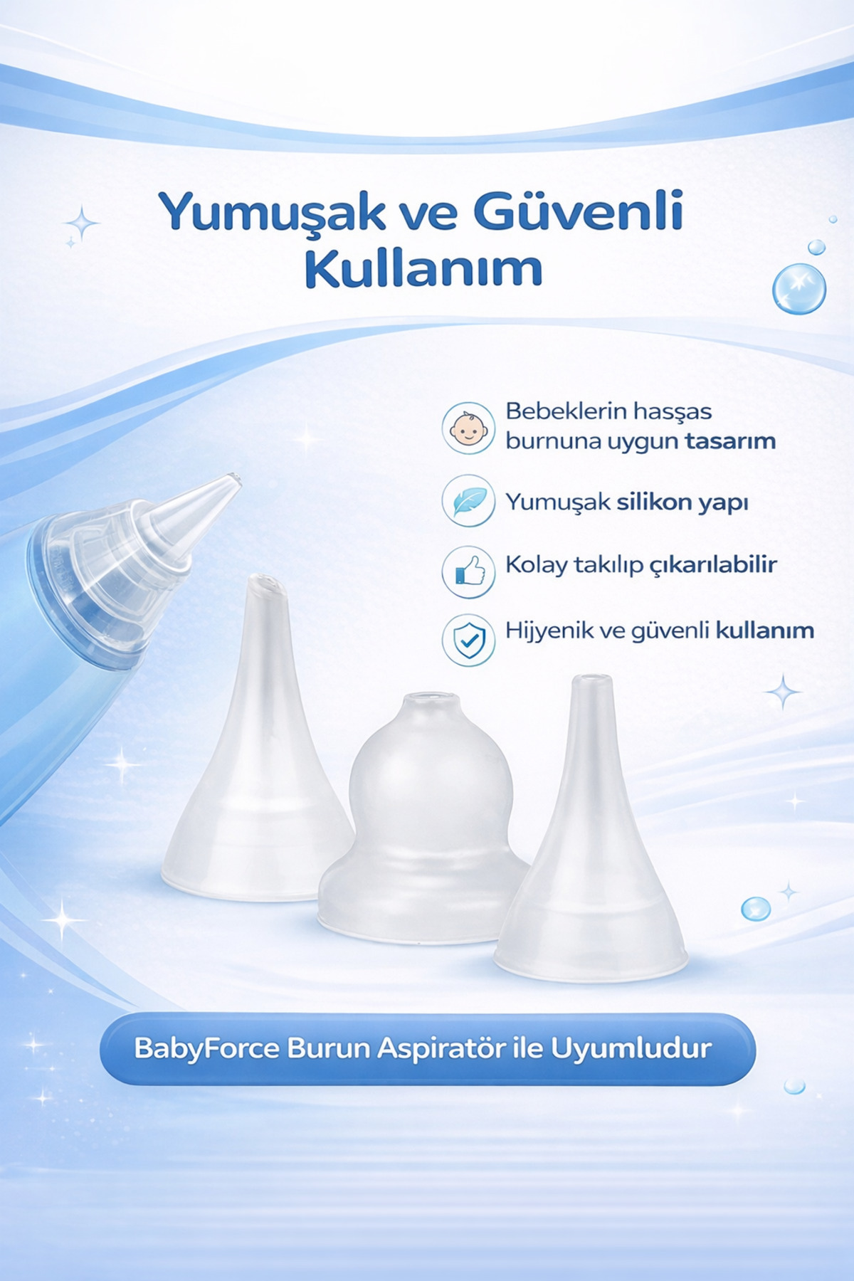 Baby Force BF-45 Burun Aspiratör Uyumlu Yedek Başlık – 3’lü Set fotoğrafı 2 (önizleme)