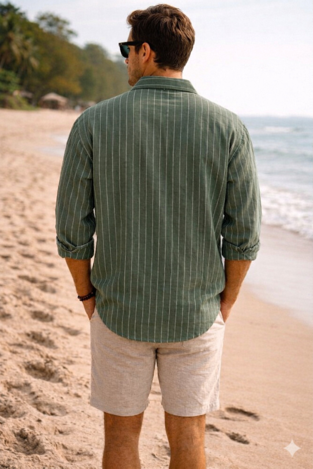 YNGMENCLASS  ÜTÜ GEREKTİRMEYEN,HAFİF DOKULU, İNCE ÇİZGİLİ DÖKÜMLÜ OVERSİZE YAZLIK ERKEK GÖMLEĞİ - Görsel 2