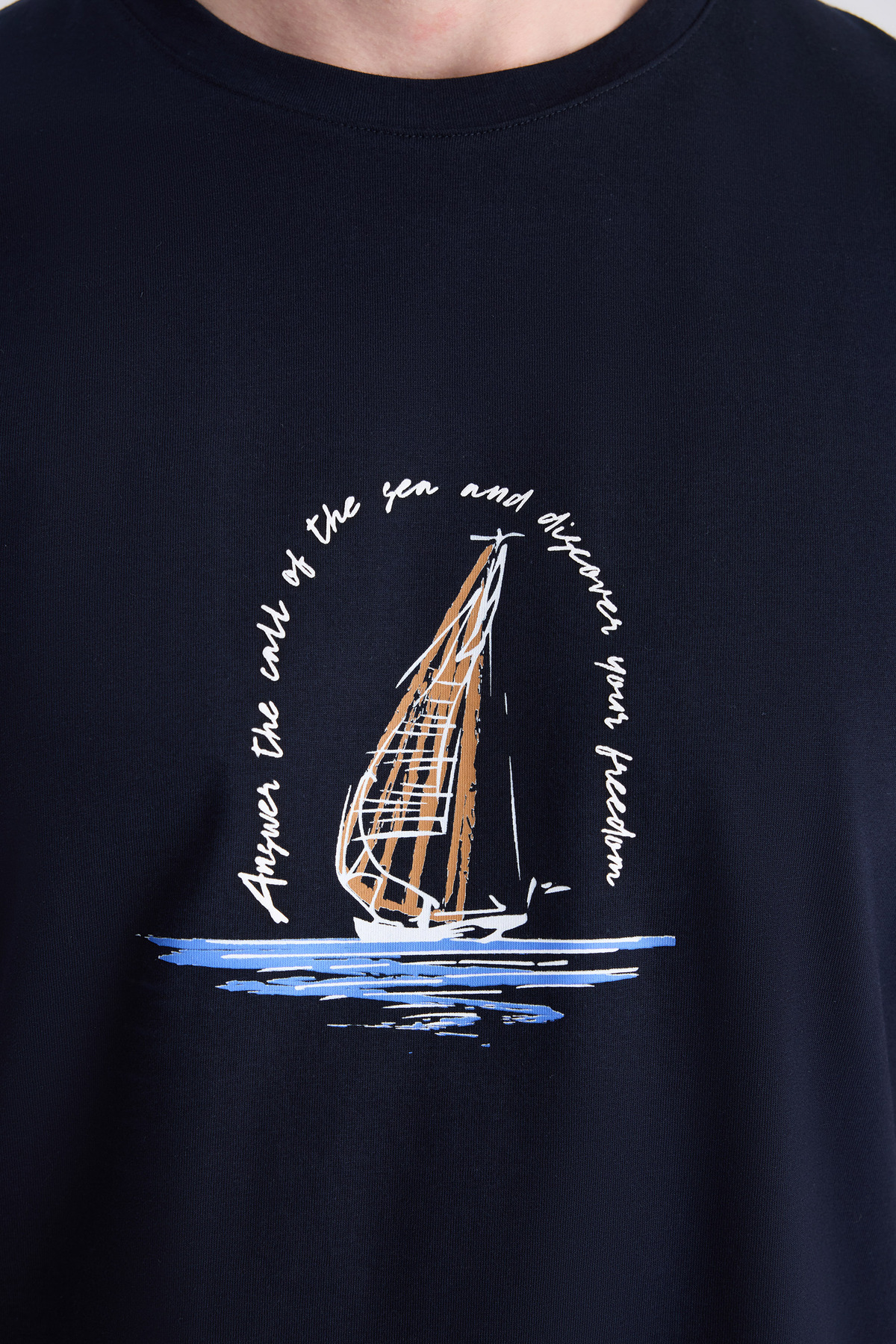 D'S Damat  Ds Damat Regular Fit Lacivert Düz %100 Pamuklu T-Shirt - Görsel 2