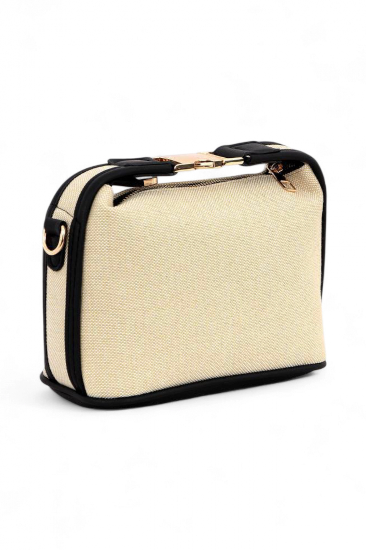 Toile Black Detailed Canvas Double Strap Women's Hand Sleeve and Shoulder Bag