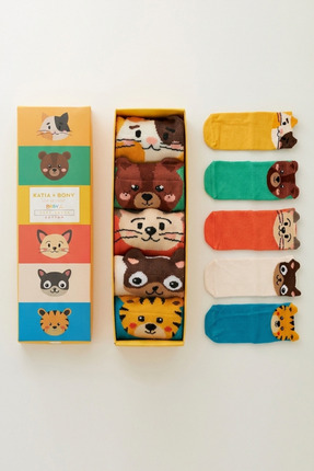 Katia & Bony Bebek 5'li Sevimli Hayvan Desenli Kutulu Soket Çorap