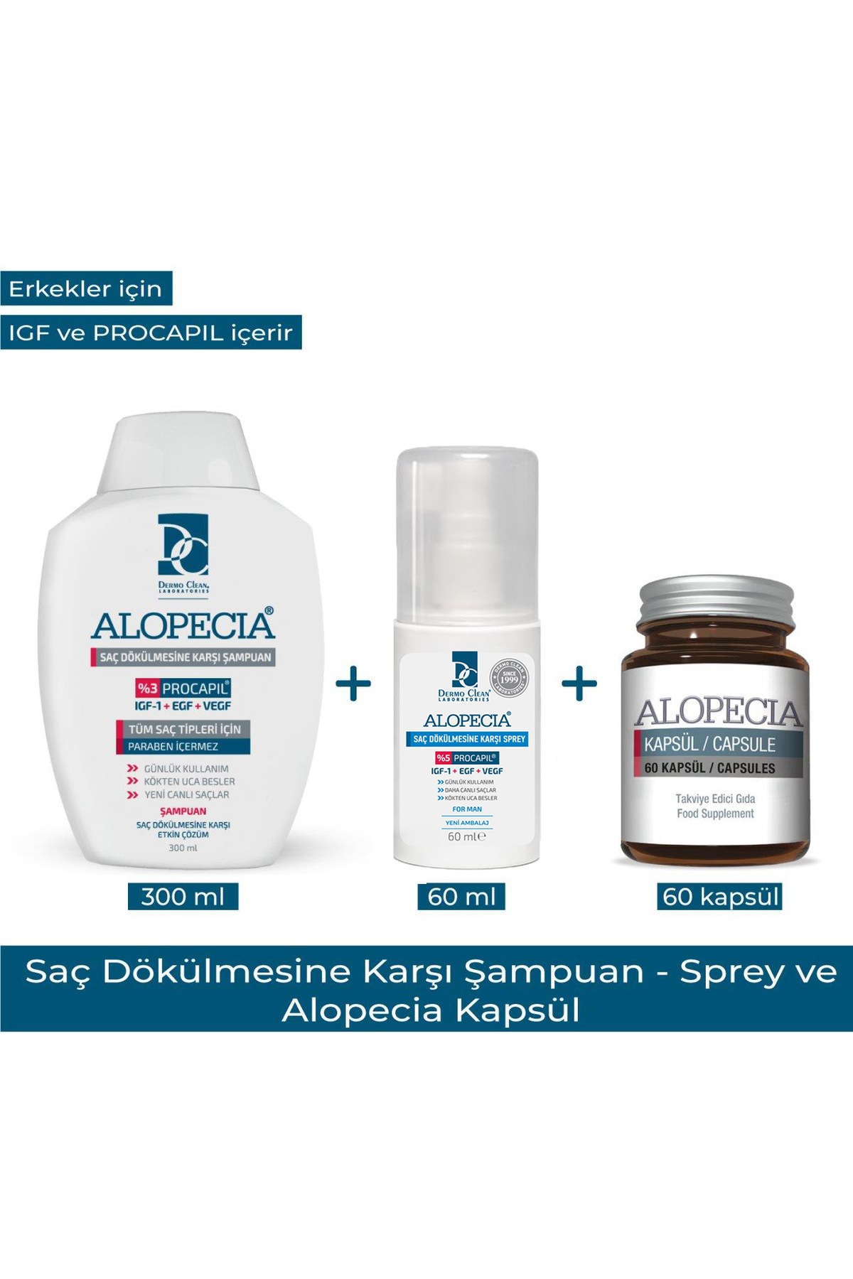 Alopecia Erkek Procapil Ve Igf Içerikli Saç Dökülmesine Karşı Şampuan & Saç Spreyi & 60 Kapsül Seti — TYC00670259940