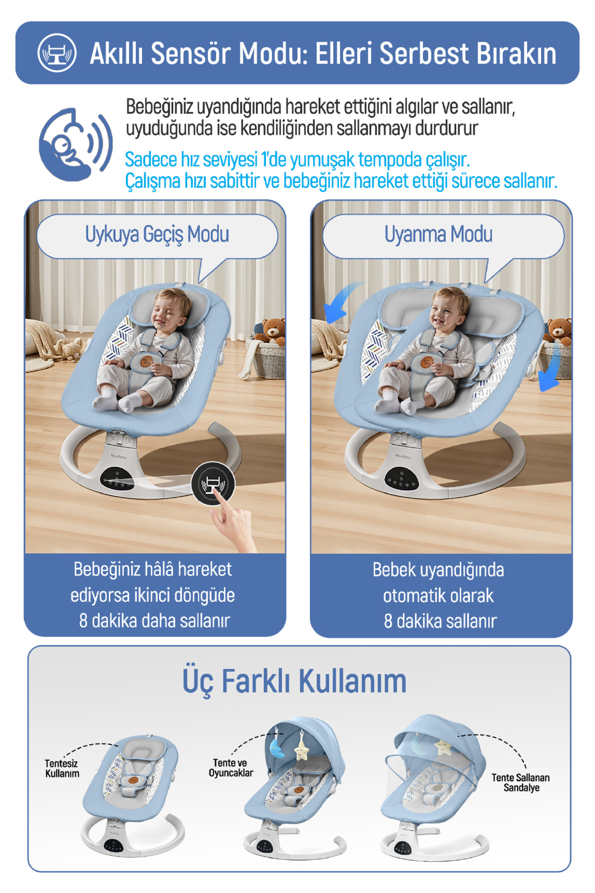 Livenzi Movibaby Hareket Sensörlü Otomatik Ana Kucağı-Blue fotoğrafı 3 (önizleme)