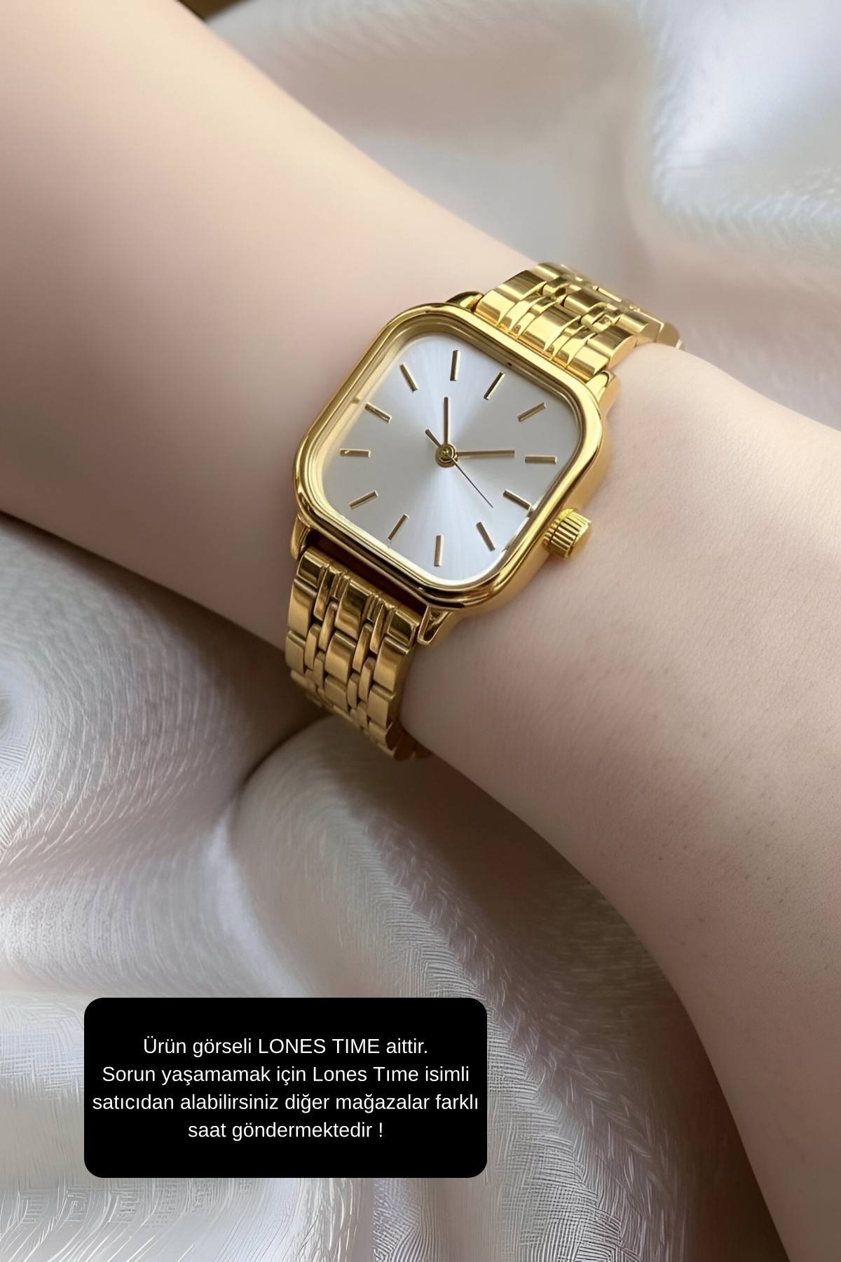 LONES TIME  Kadın Kare Gold Kol Saati Metal Kordon Özel Kutusunda