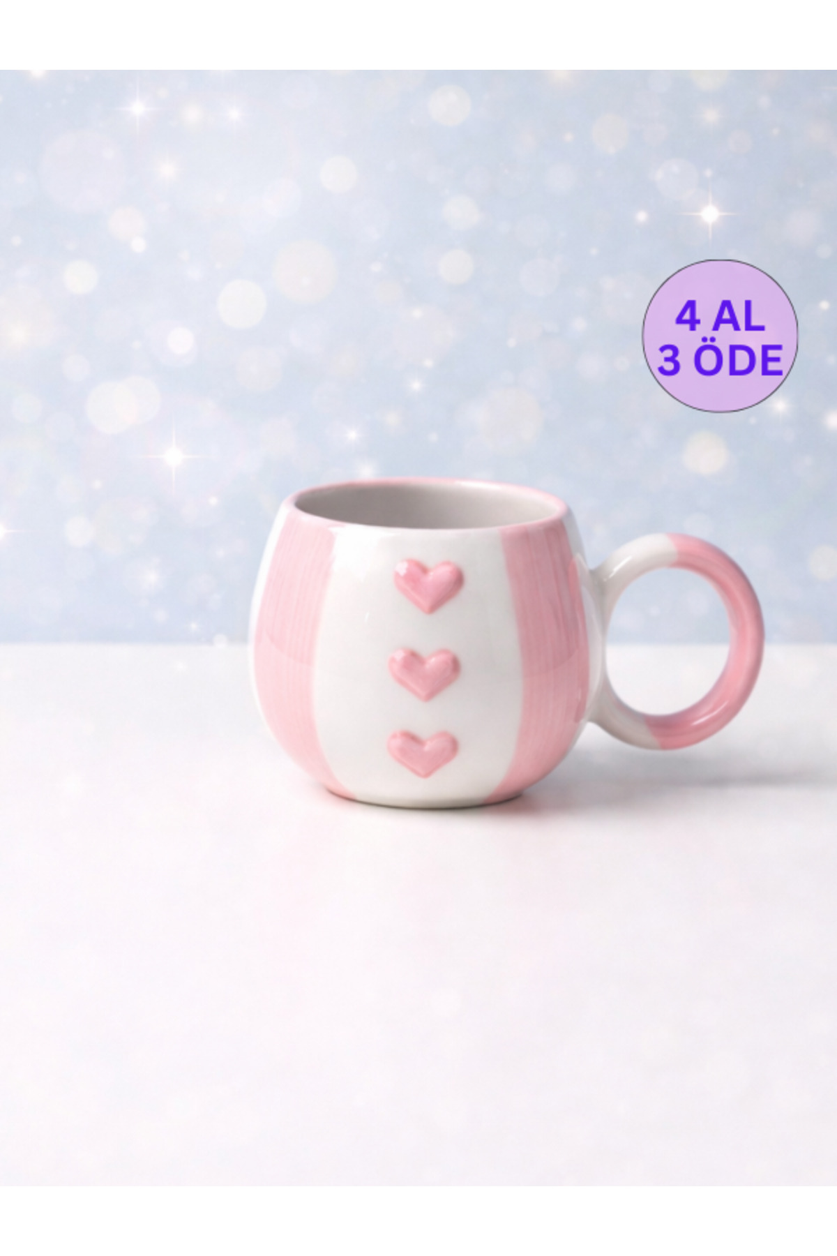 Pink Heart Embossed Single Handmade Mug with Pink Ribbon