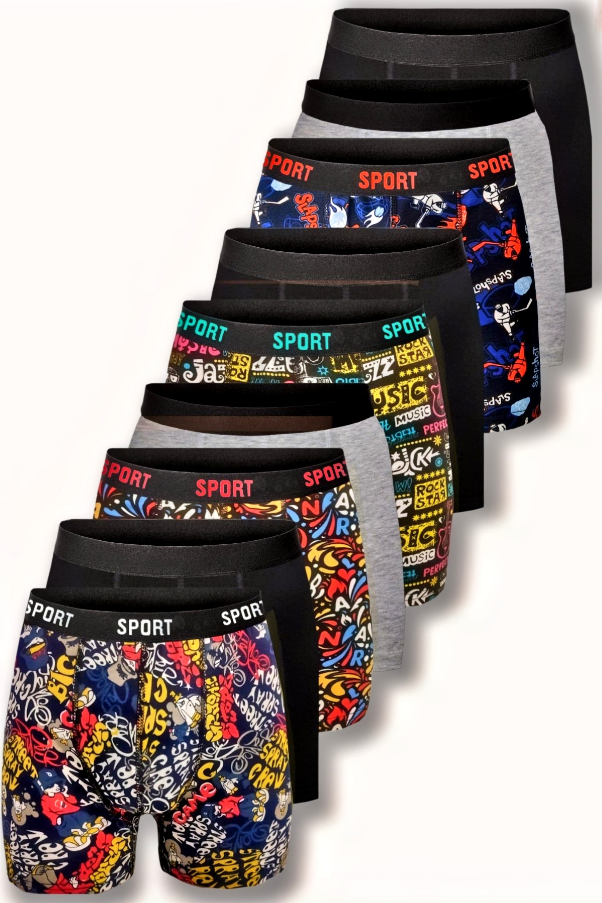 DeeAn  Desenli Düz Karışık Erkek 9'lu Paket Pamuklu Boxer