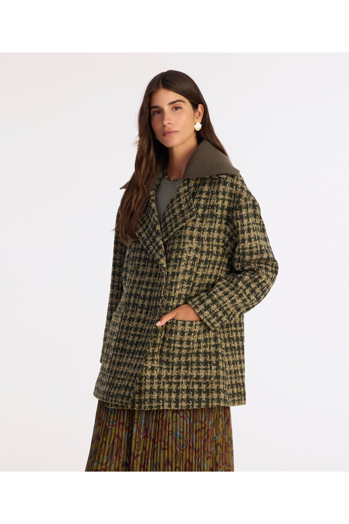 Yargıcı  Triko Yaka Detaylı Kruvaze Palto - Görsel 3