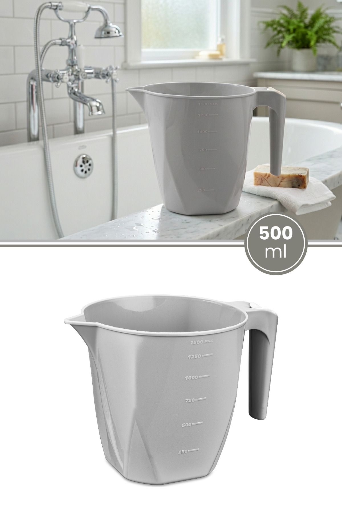 Measured Mug 1.5 Liter, Bathroom WC Garden Mug with Indicator F348 Grey