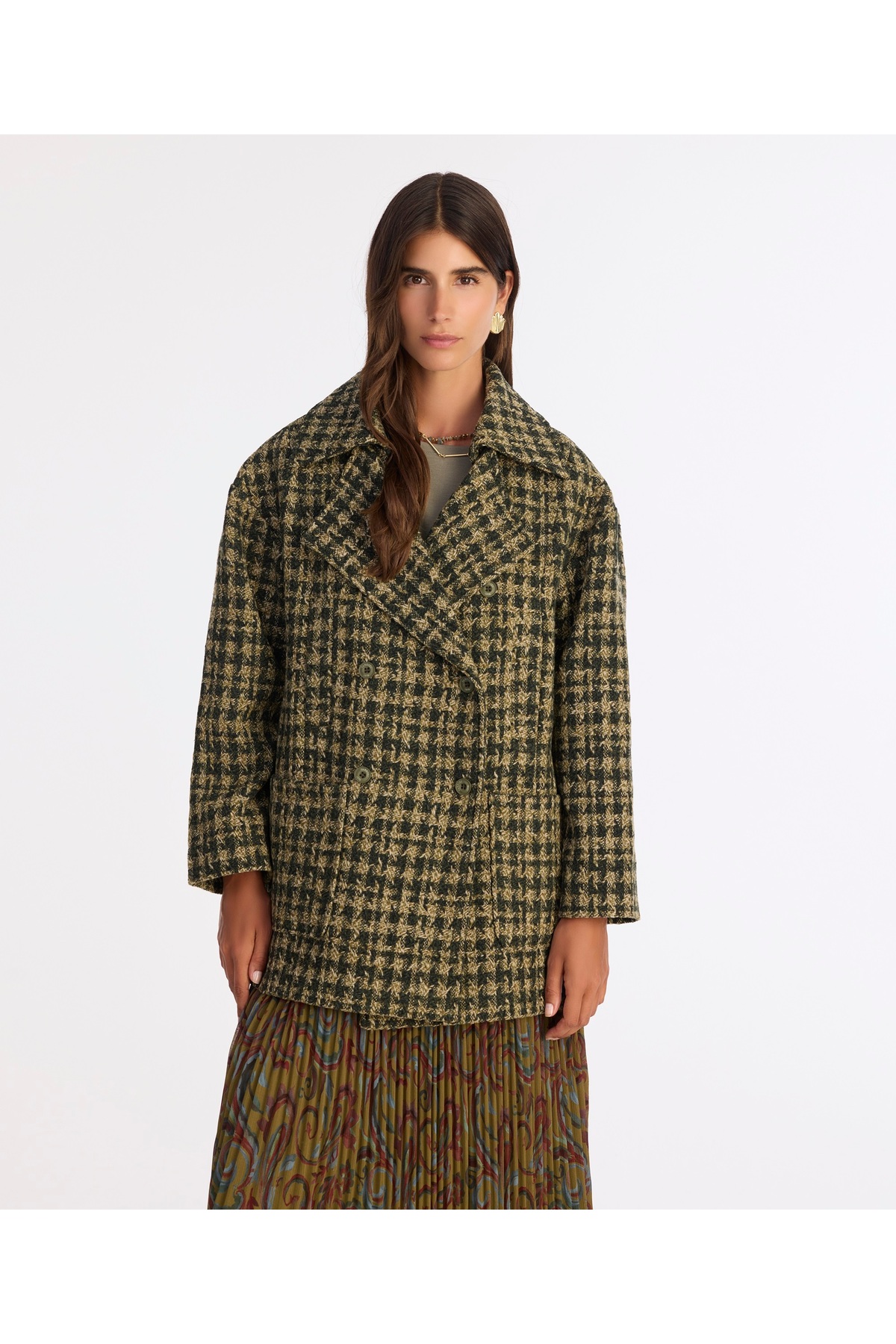 Yargıcı  Triko Yaka Detaylı Kruvaze Palto - Görsel 4